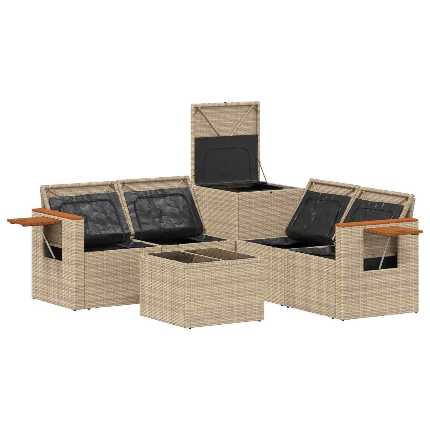 Sofa Set 6 stk. Beige und Hellgrau Polyrattan und Stahl