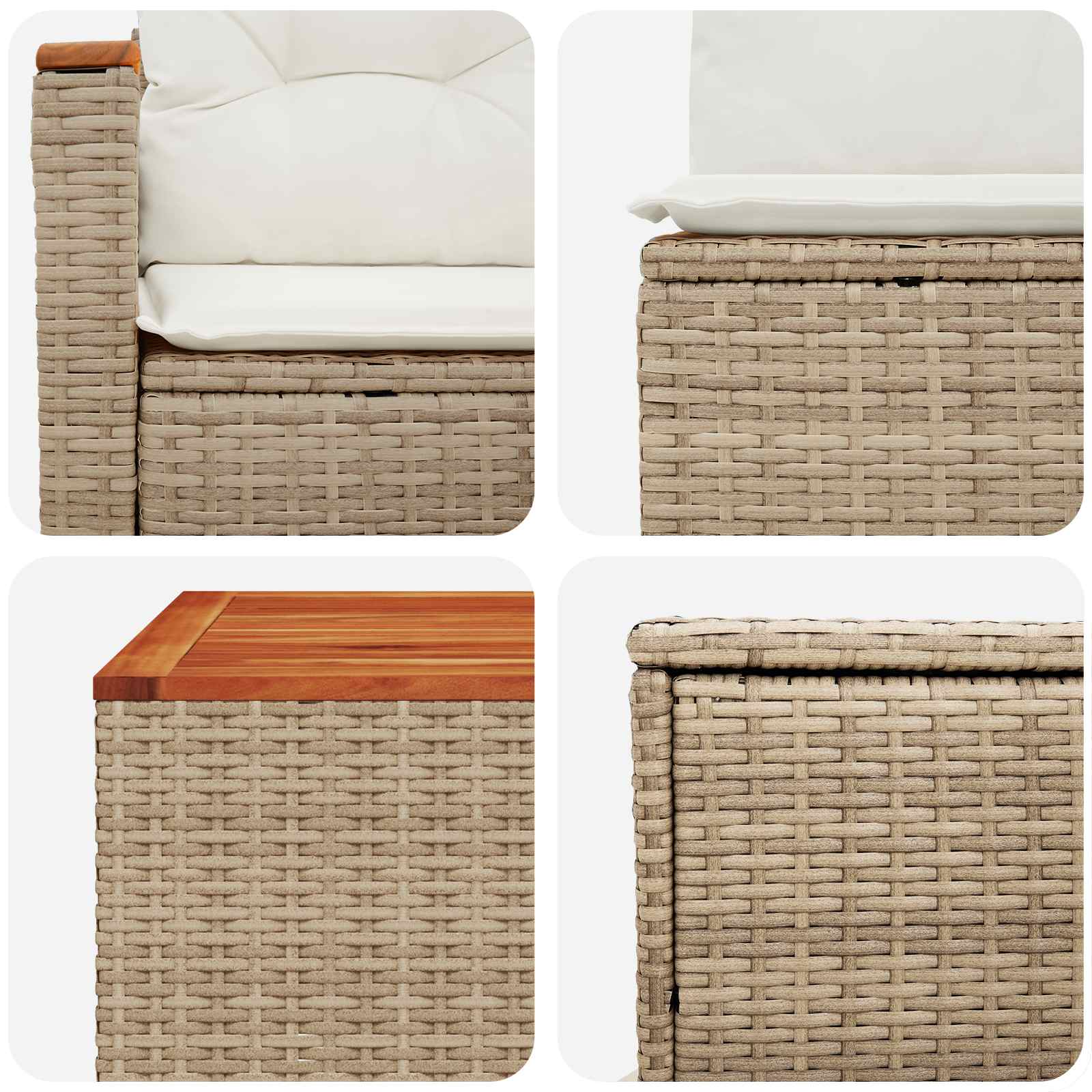 Sofa Set 6 stk. Beige und Cremeweiß Polyrattan und Stahl