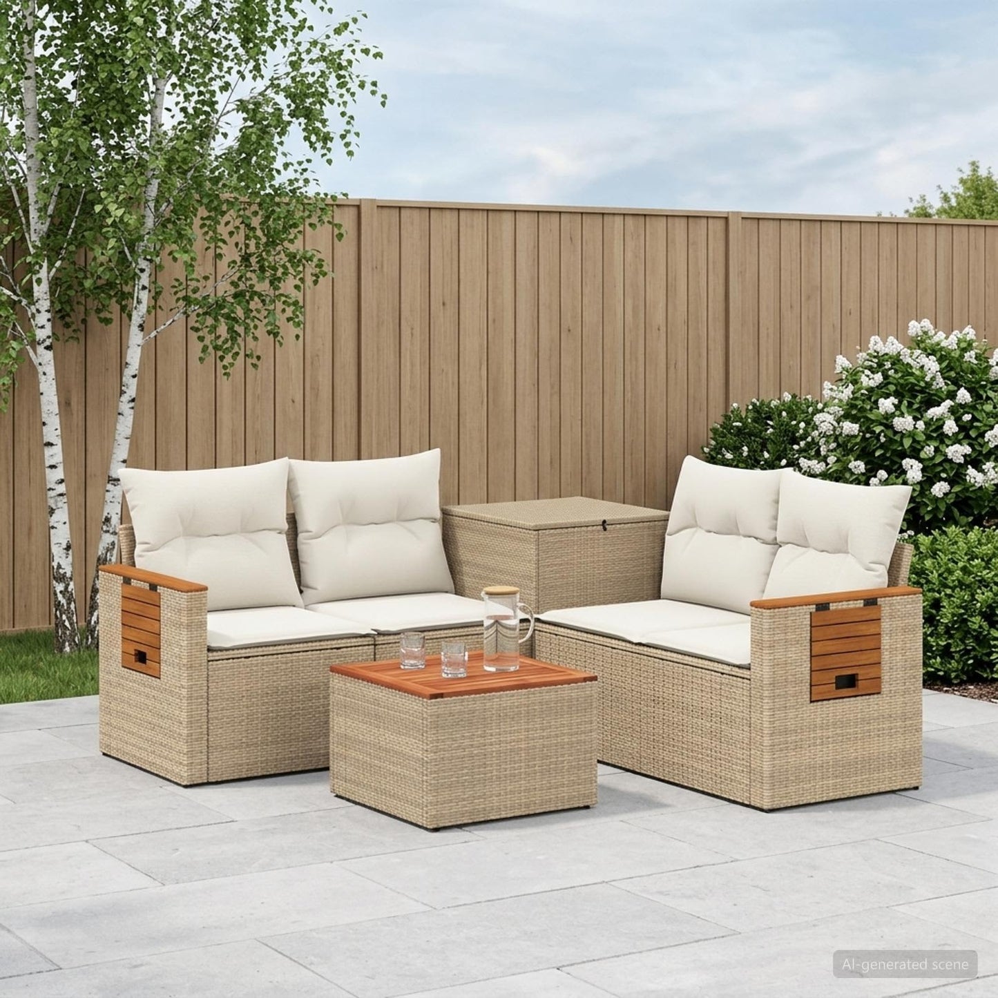 Sofa Set 6 stk. Beige und Cremeweiß Polyrattan und Stahl
