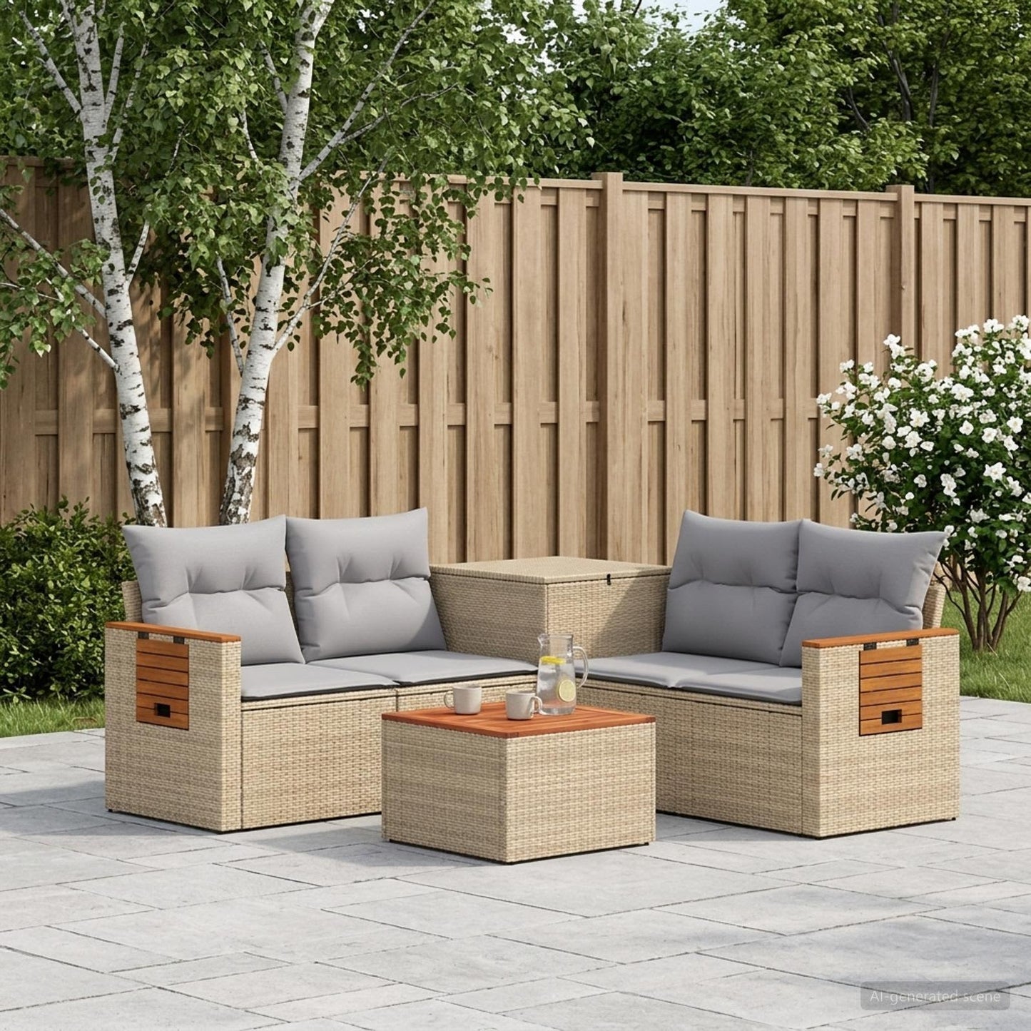 Sofa Set 6 stk. Beige und Hellgrau Polyrattan und Stahl