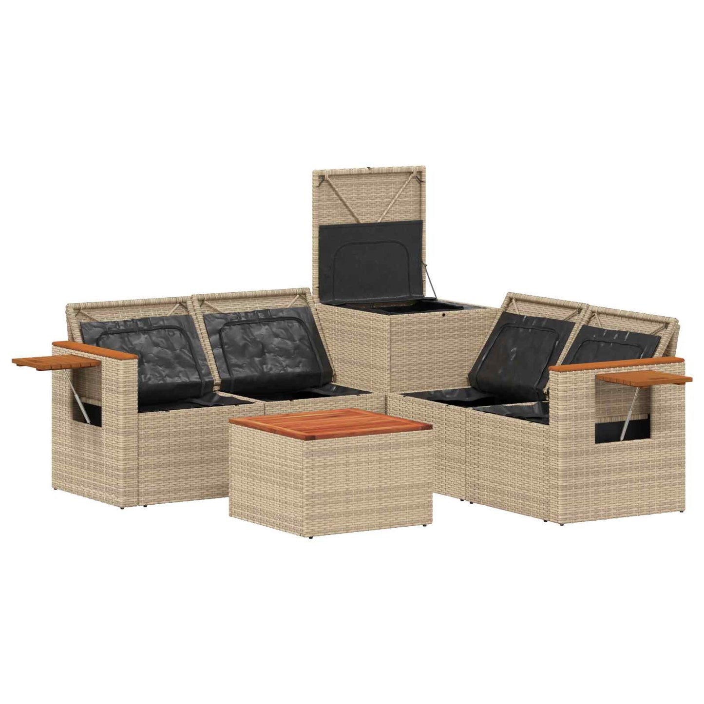 Sofa Set 6 stk. Beige und Hellgrau Polyrattan und Stahl