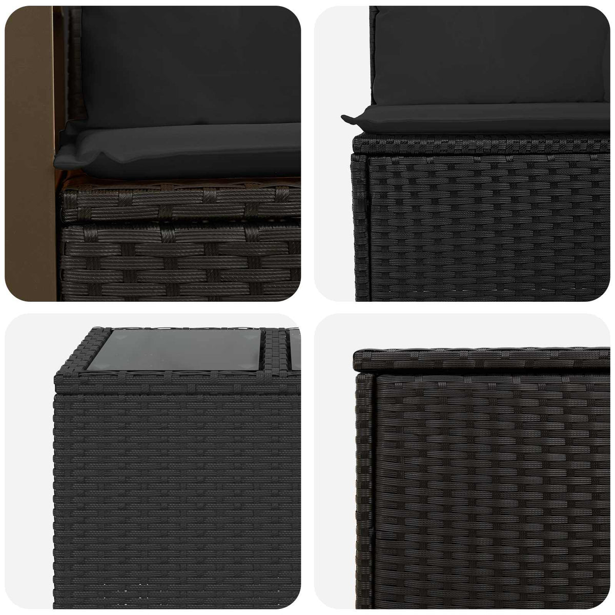 Sofa Set 6 stk. Schwarz 55 x 55 x 37 cm Polyrattan und Stahl