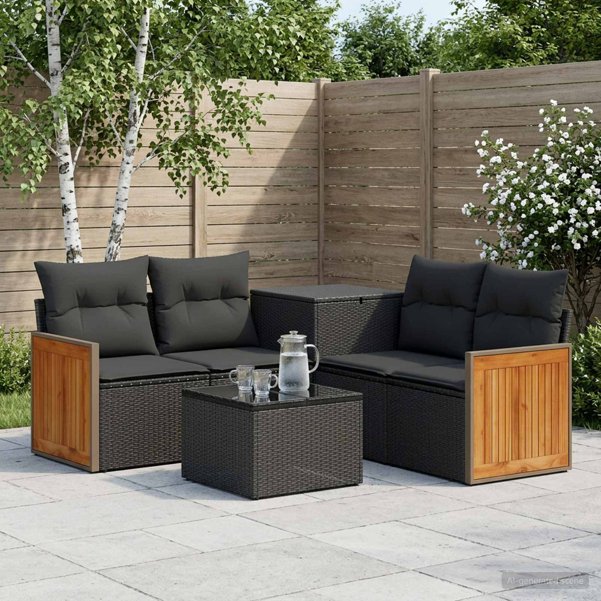 Sofa Set 6 stk. Schwarz 55 x 55 x 37 cm Polyrattan und Stahl