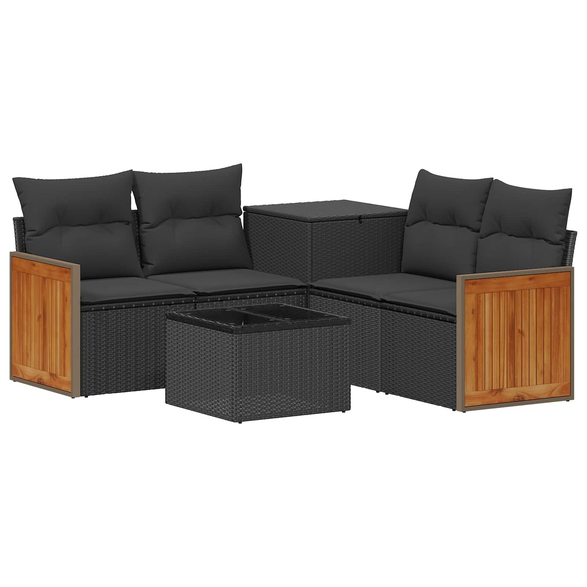 Sofa Set 6 stk. Schwarz 55 x 55 x 37 cm Polyrattan und Stahl