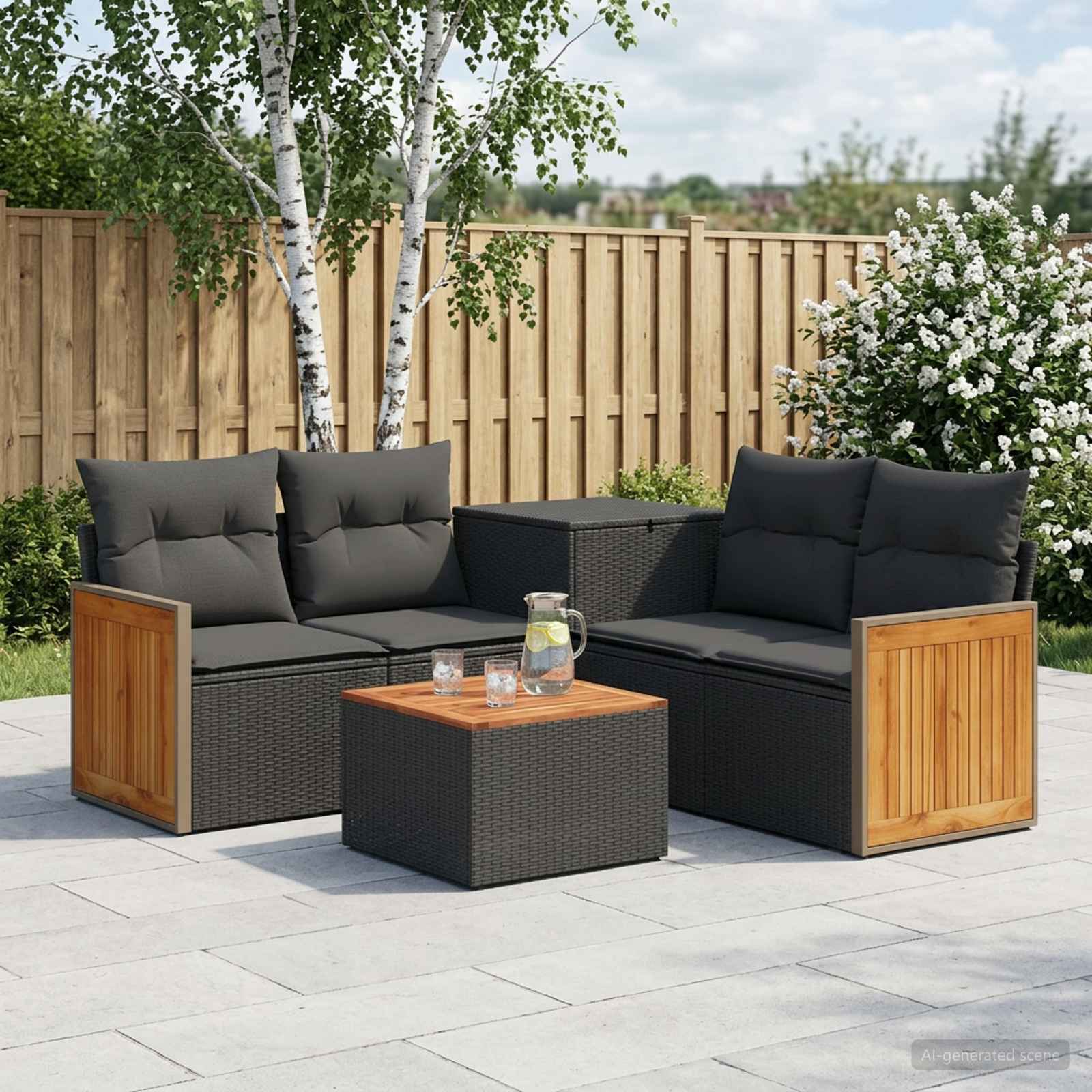 Sofa Set 6 stk. Schwarz Polyrattan und Stahl