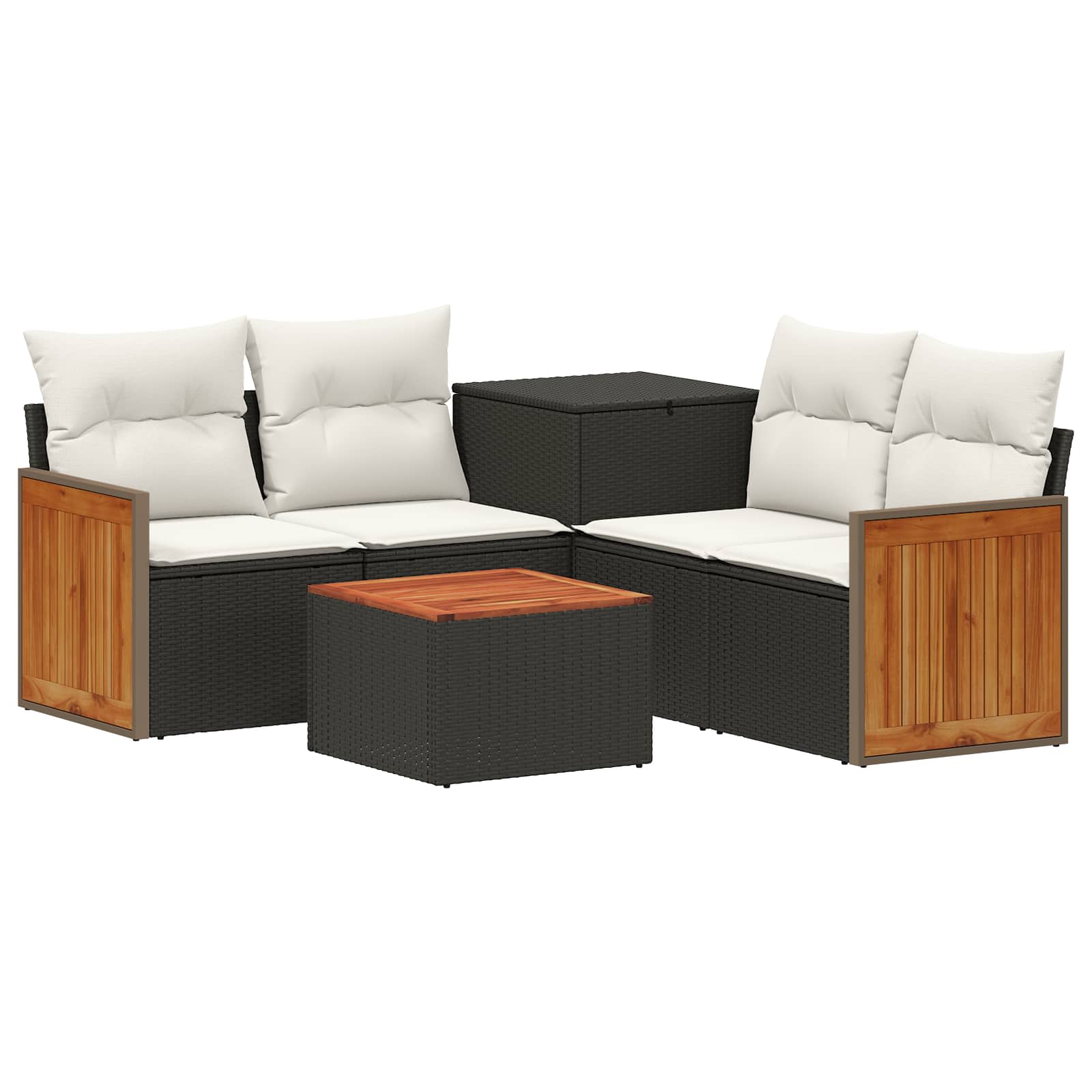 Sofa Set 6 stk. Schwarz und Cremeweiß Polyrattan und Stahl
