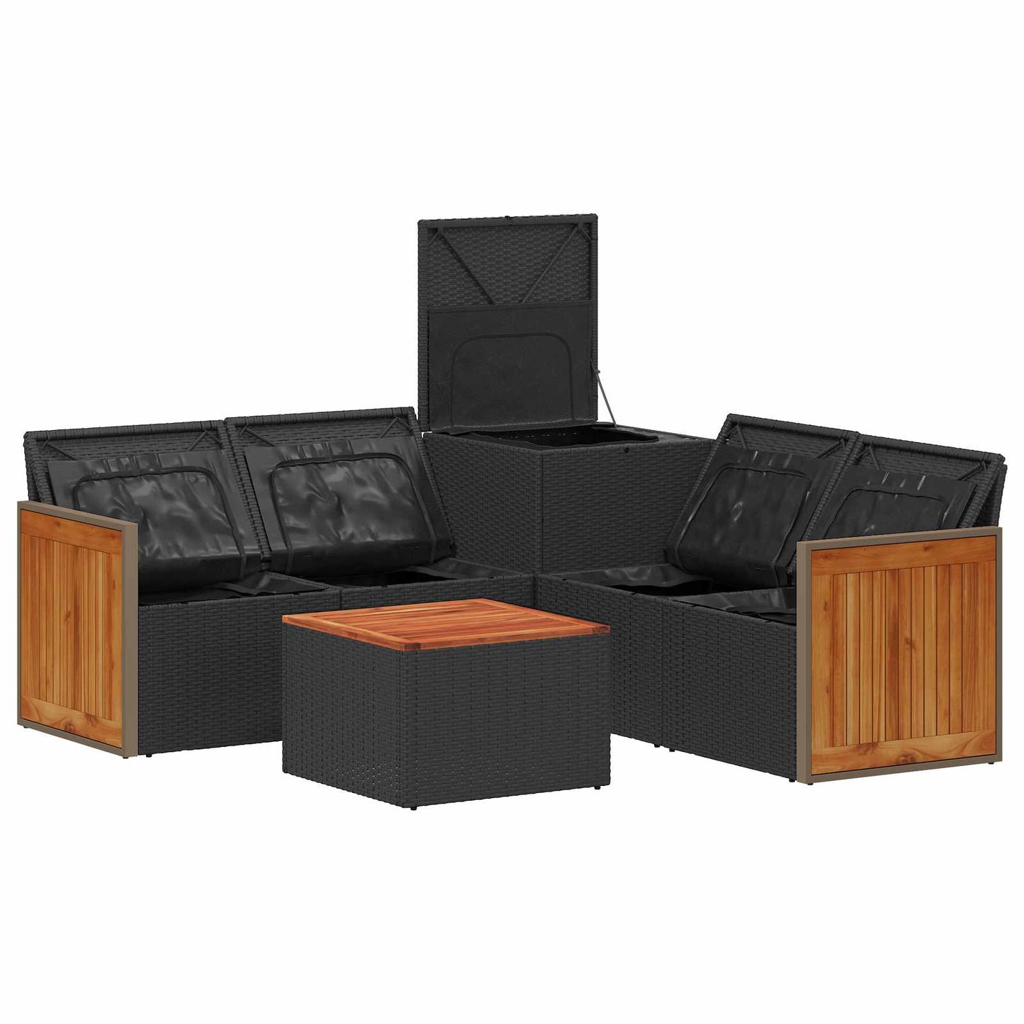 Sofa Set 6 stk. Schwarz und Cremeweiß Polyrattan und Stahl