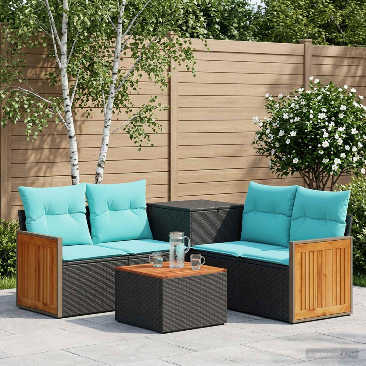 Sofa Set 6 stk. Schwarz und Blau 55 x 55 x 37 cm