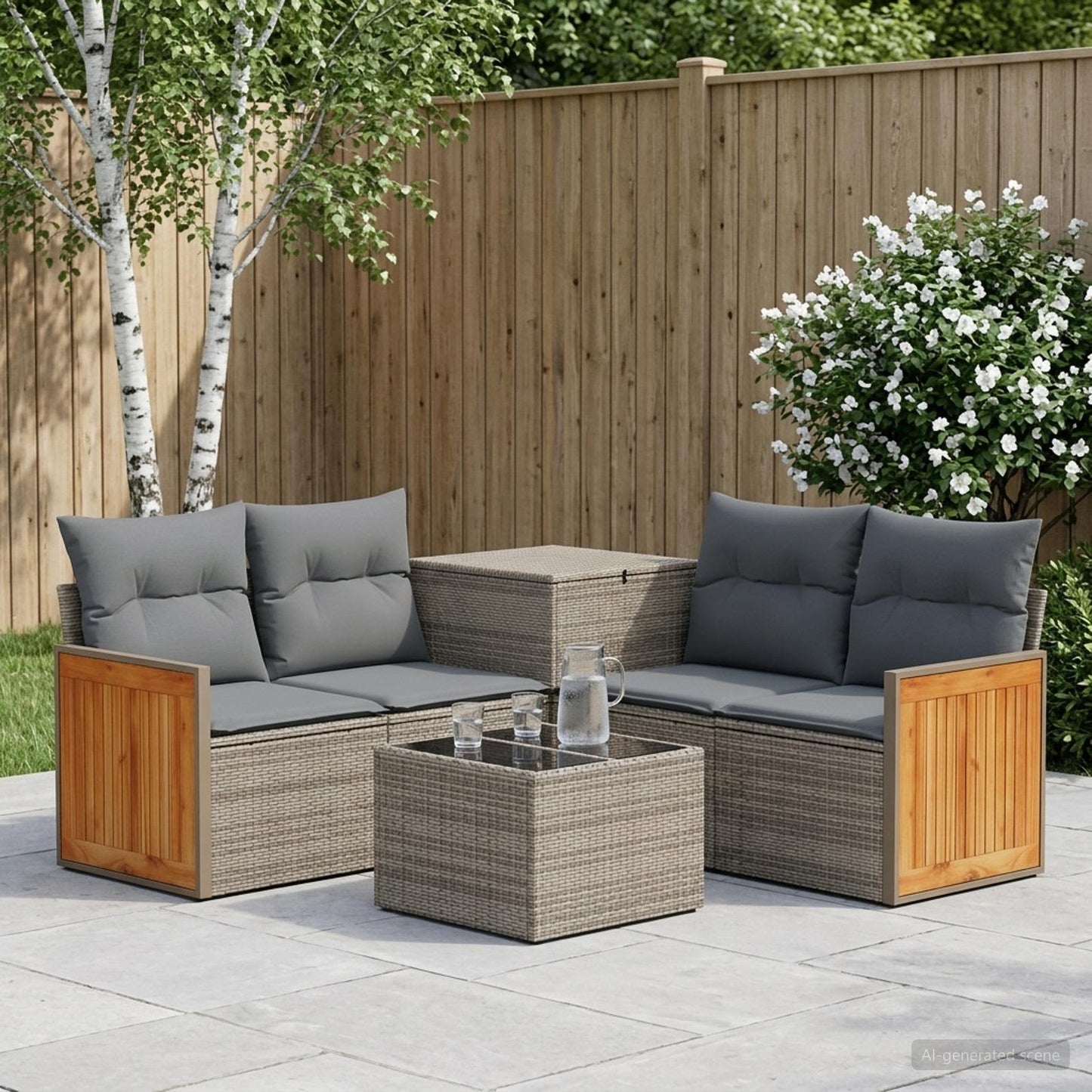 Sofa Set 6 stk. Grau und Dunkelgrau Polyrattan und Stahl