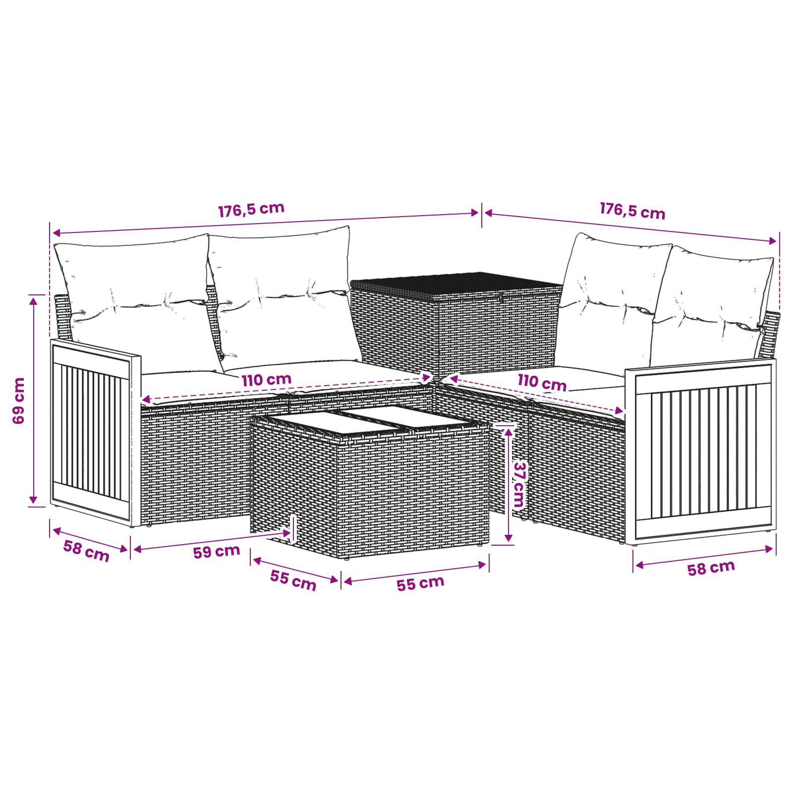 Sofa Set 6 stk. Grau und Dunkelgrau Polyrattan und Stahl