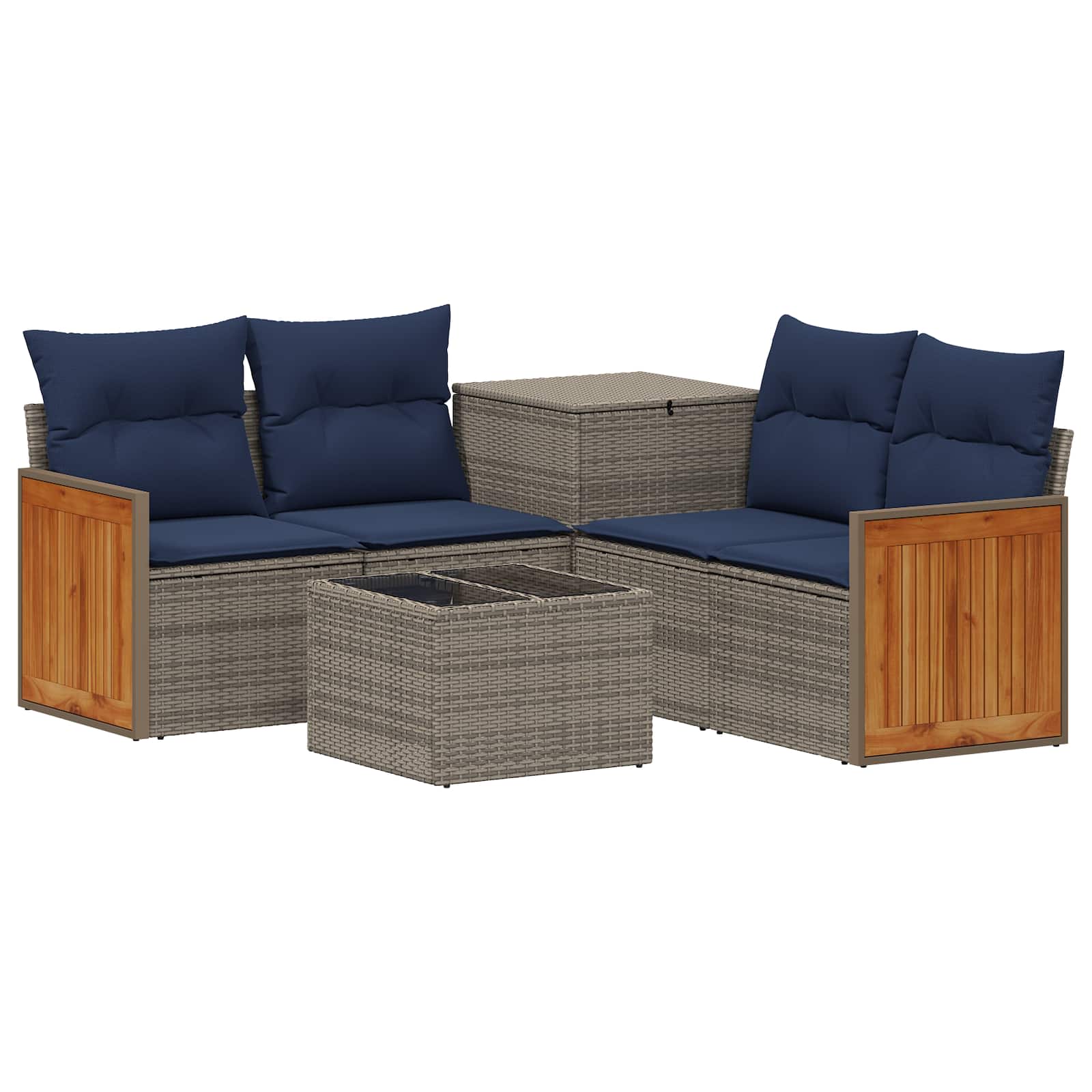 Sofa Set 6 stk. Grau und Marineblau Polyrattan und Stahl