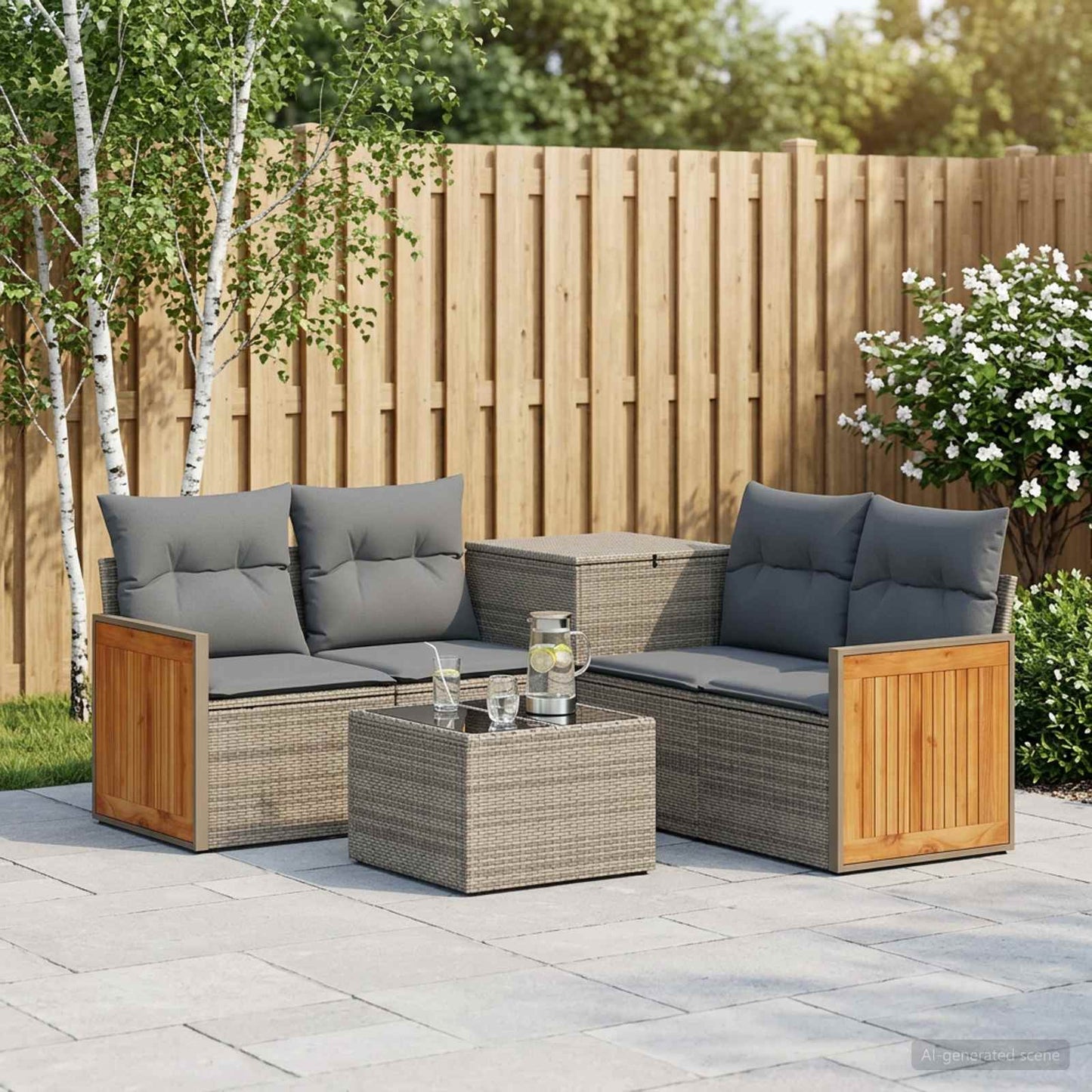 Sofa Set 6 stk. Grau und Dunkelgrau Polyrattan und Stahl
