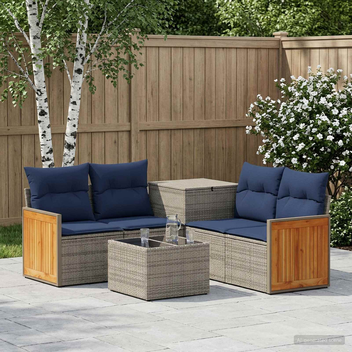 Sofa Set 6 stk. Grau und Marineblau 55 x 55 x 37 cm