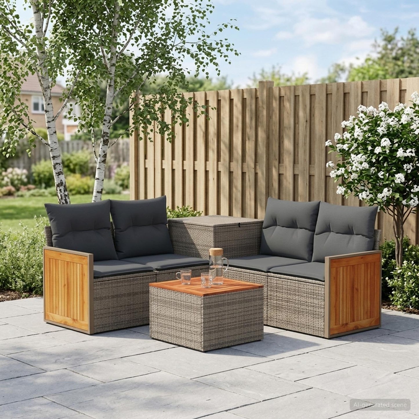 Sofa Set 6 stk. Grau und Dunkelgrau Polyrattan und Stahl