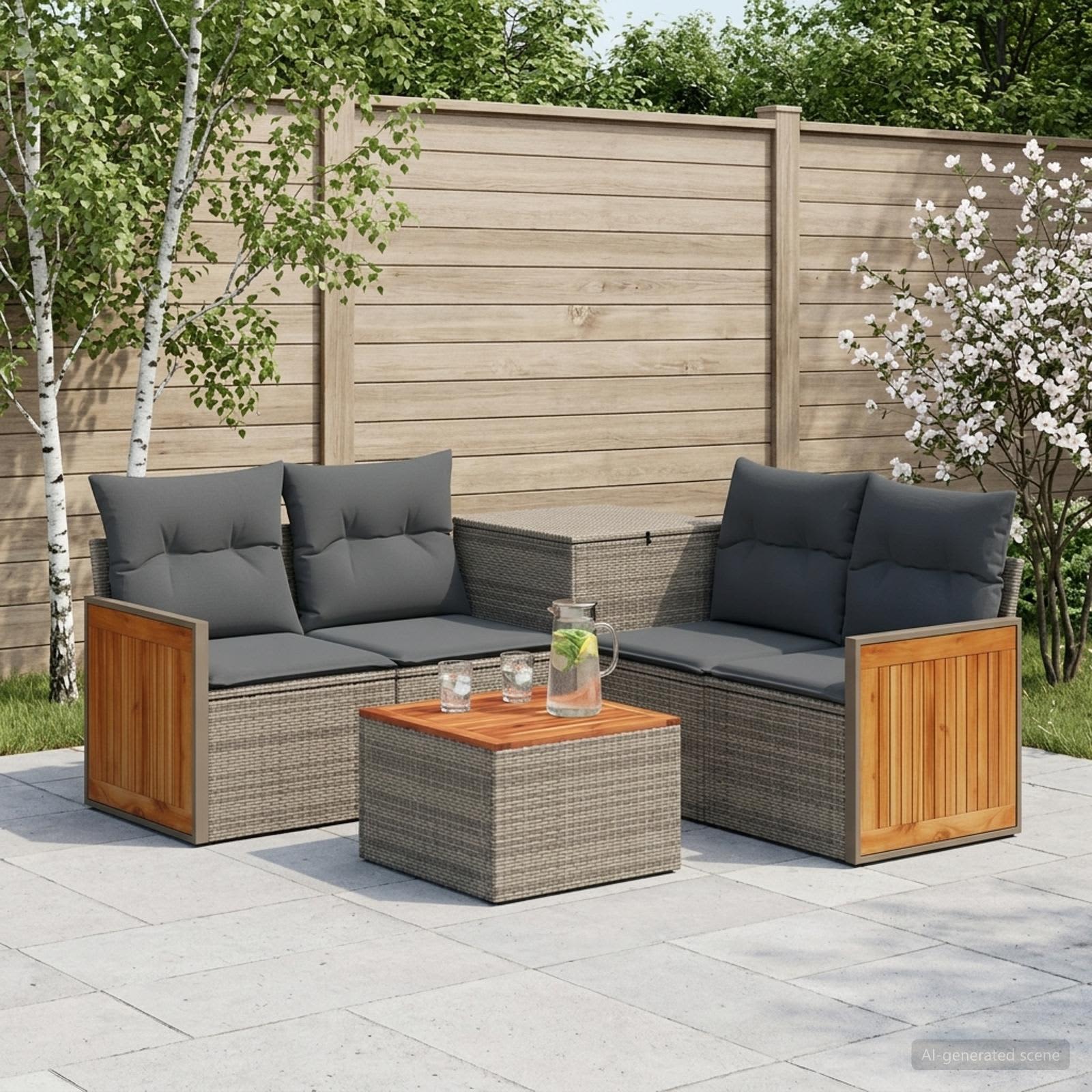 Sofa Set 6 stk. Grau und Dunkelgrau Polyrattan und Stahl