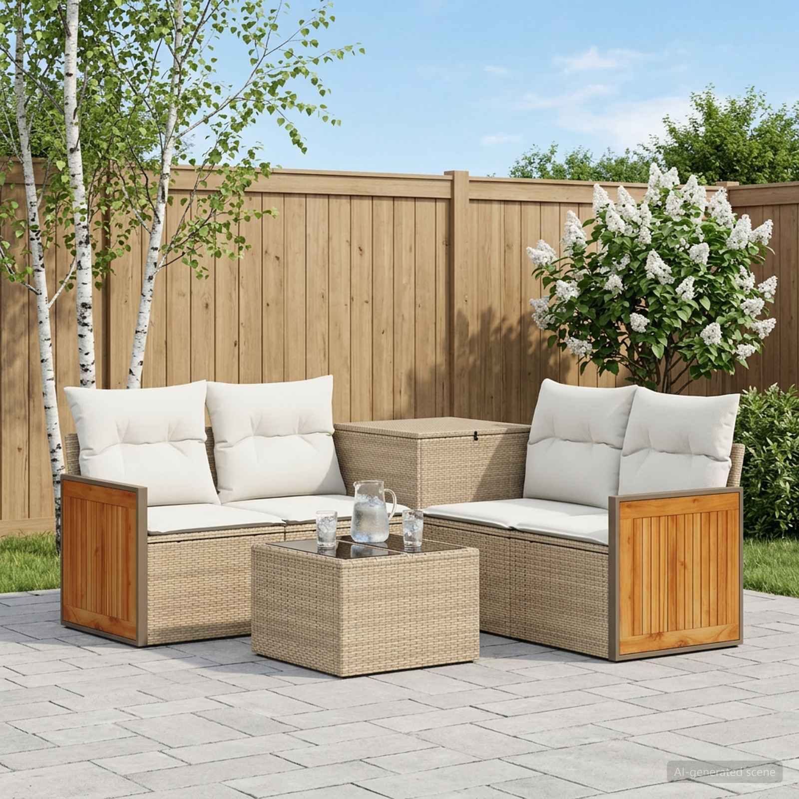Sofa Set 6 stk. Beige und Cremeweiß Polyrattan und Stahl