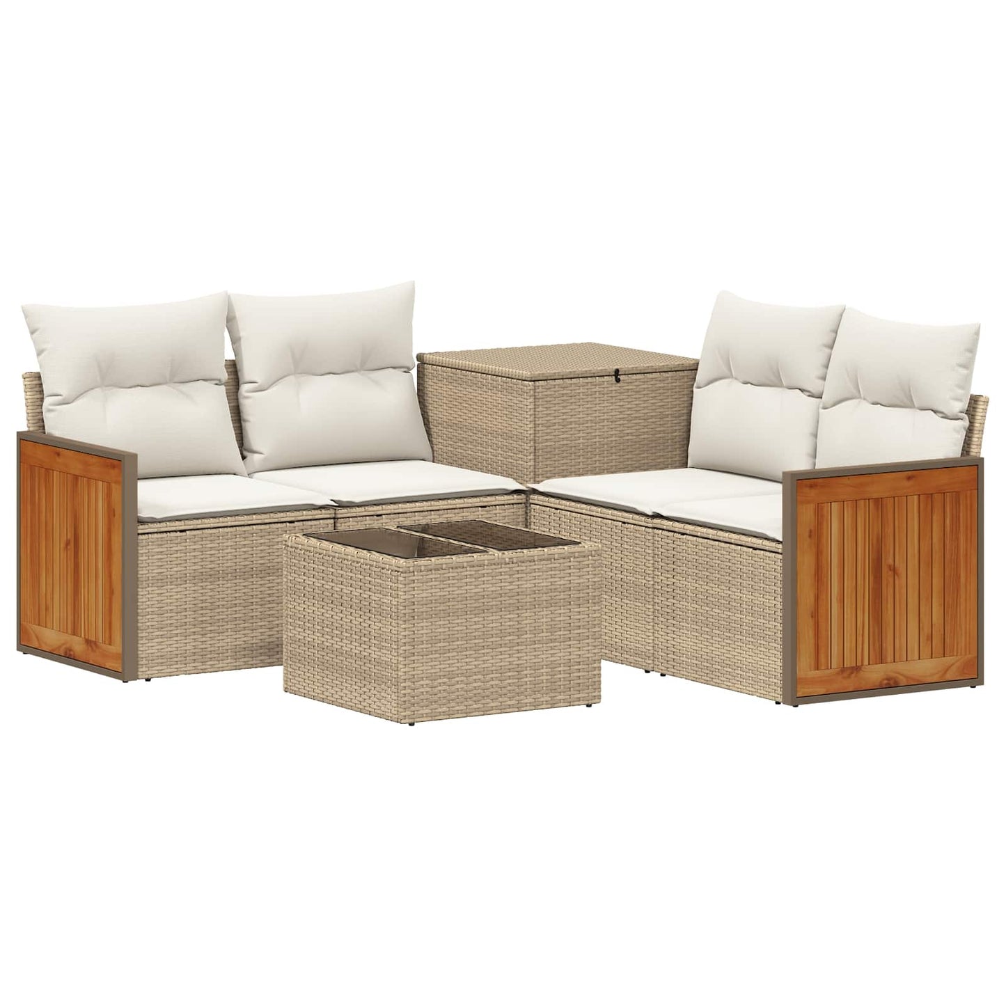 Sofa Set 6 stk. Beige und Cremeweiß Polyrattan und Stahl
