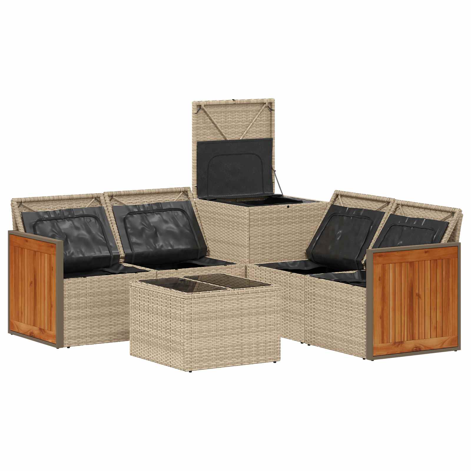 Sofa Set 6 stk. Beige und Cremeweiß Polyrattan und Stahl