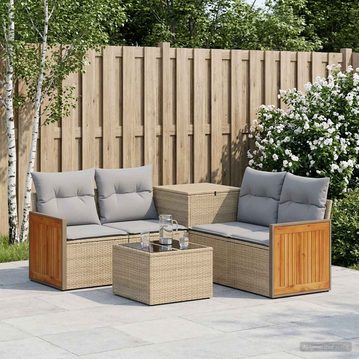 Sofa Set 6 stk. Beige und Hellgrau Polyrattan und Stahl