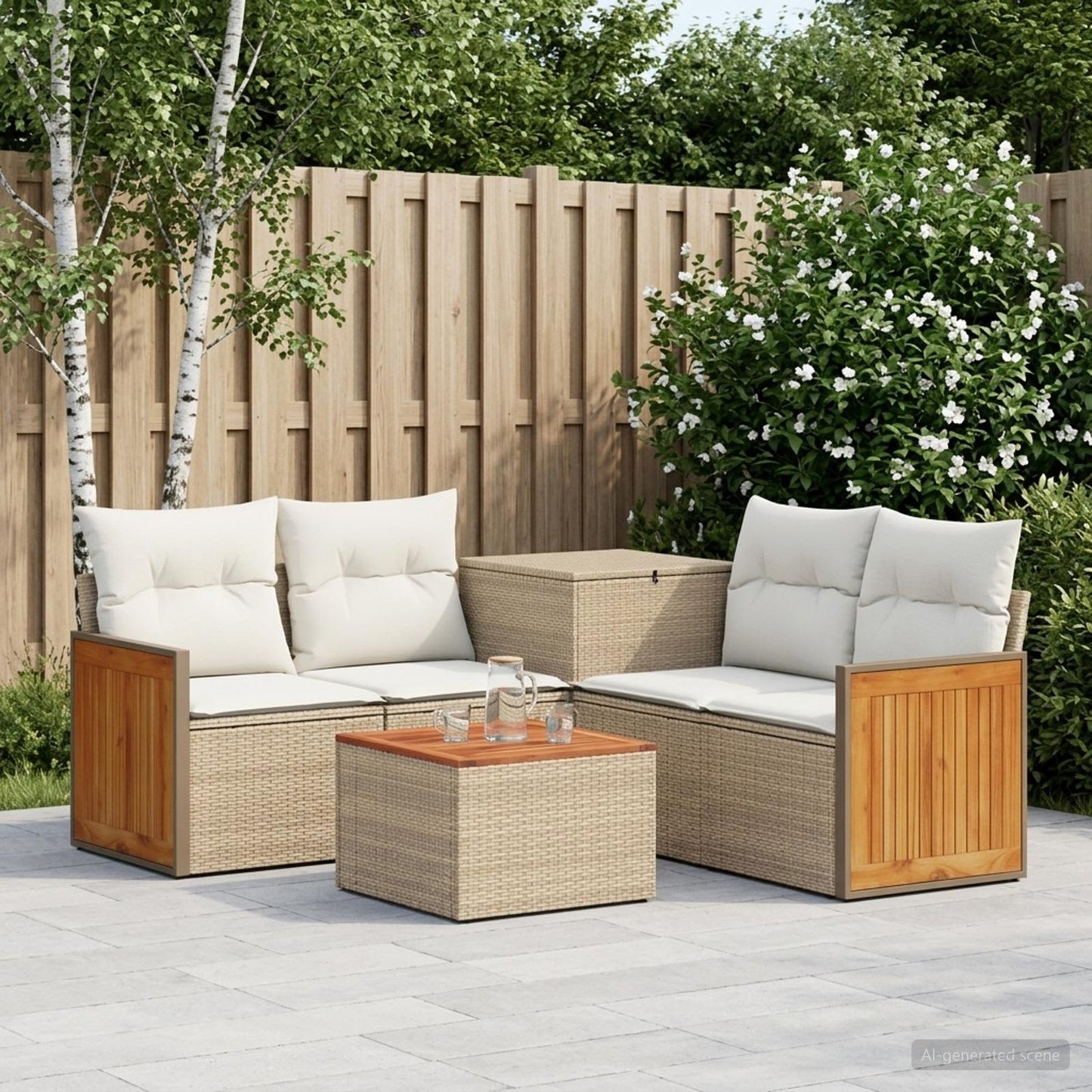 Sofa Set 6 stk. Beige und Cremeweiß Polyrattan und Stahl