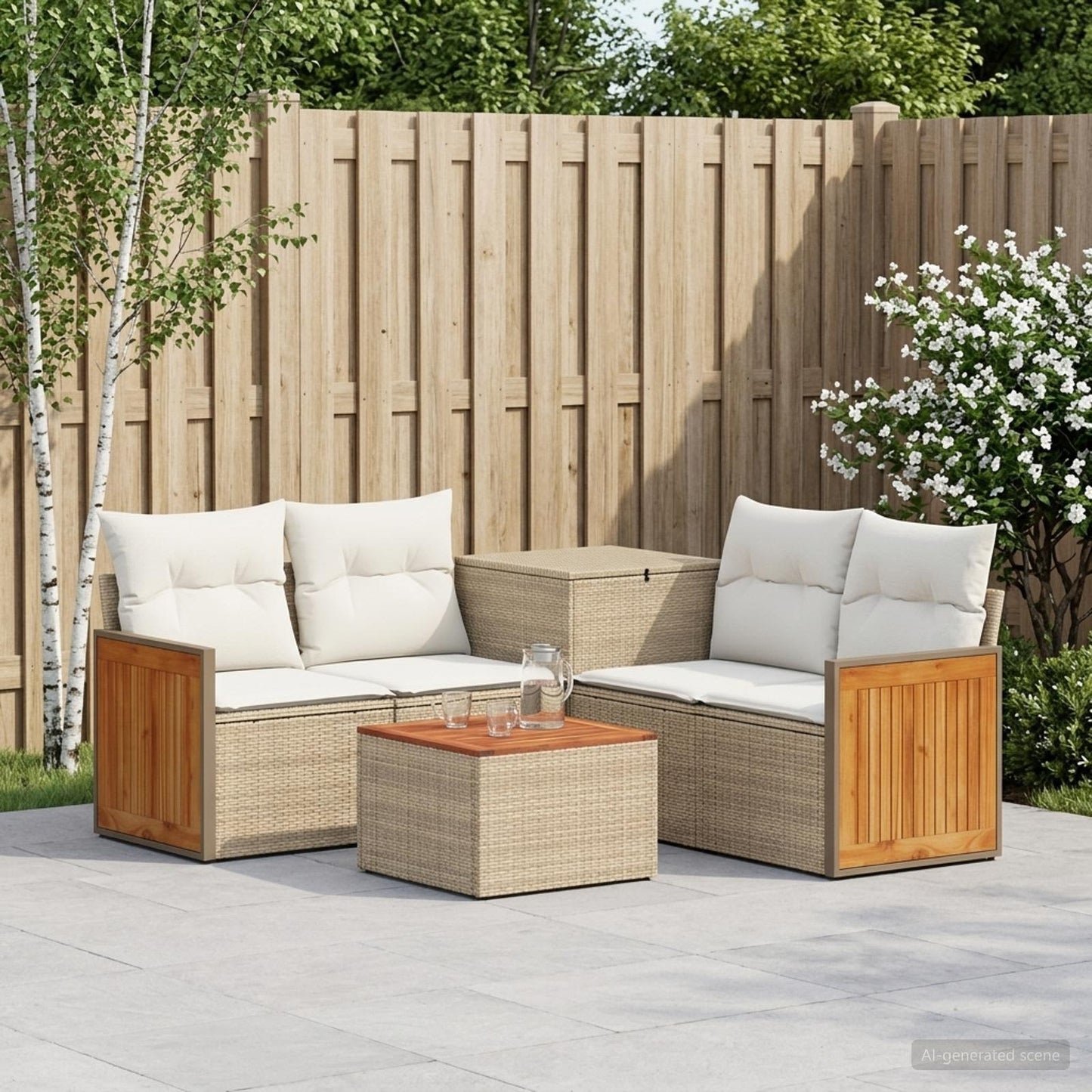 Sofa Set 6 stk. Beige und Cremeweiß Polyrattan und Stahl