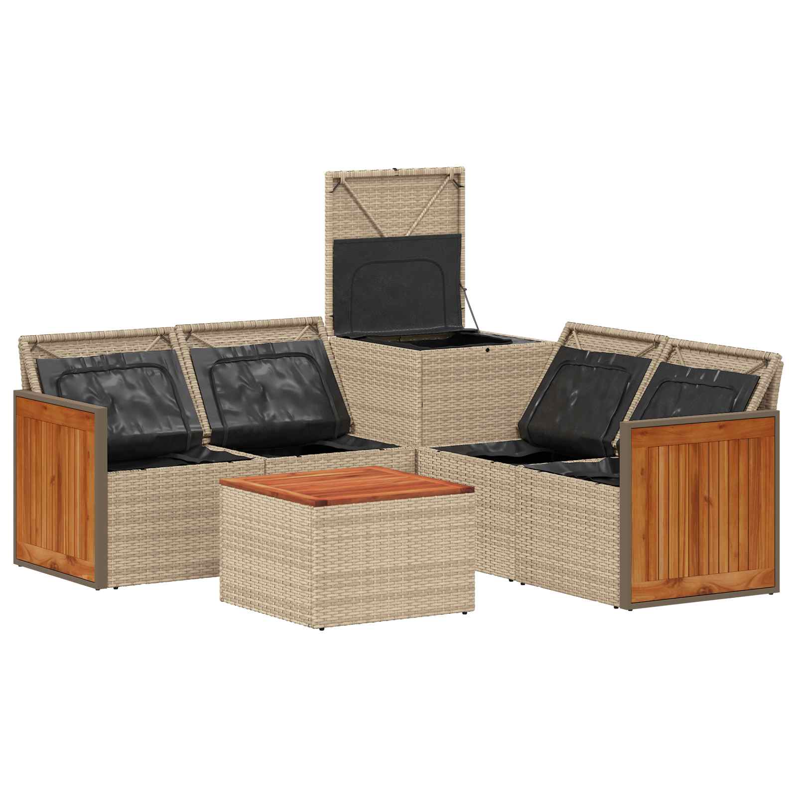 Sofa Set 6 stk. Beige und Cremeweiß Polyrattan und Stahl