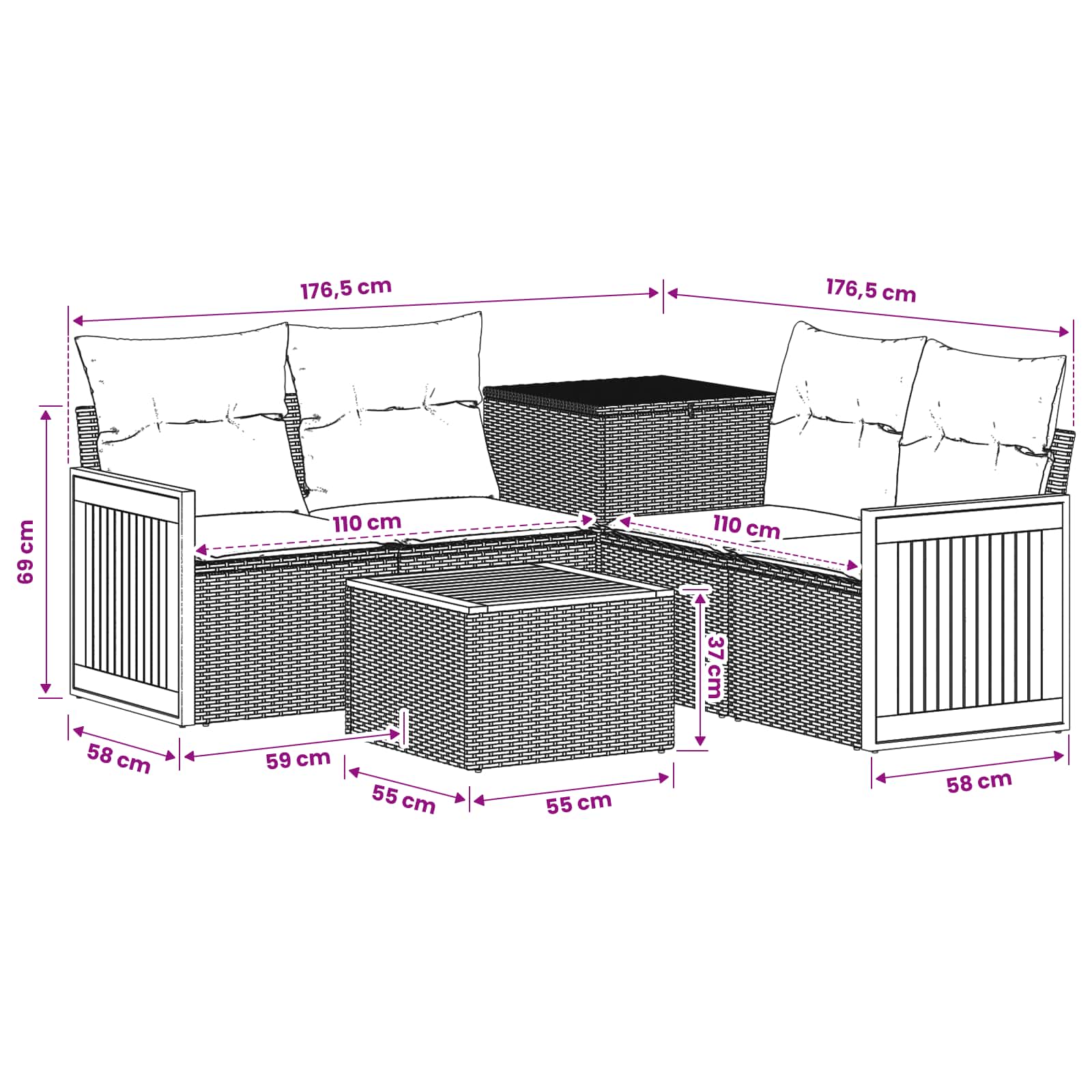Sofa Set 6 stk. Beige und Cremeweiß Polyrattan und Stahl
