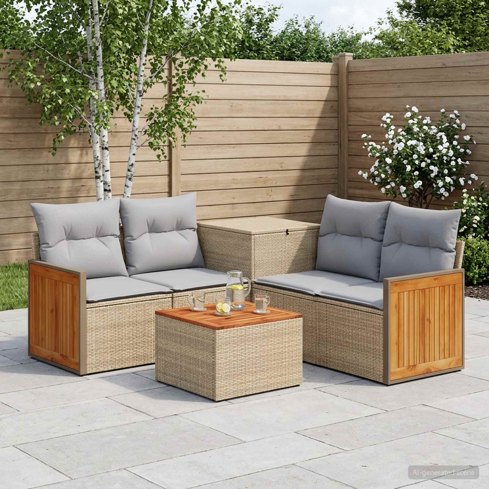 Sofa Set 6 stk. Beige und Hellgrau Polyrattan und Stahl