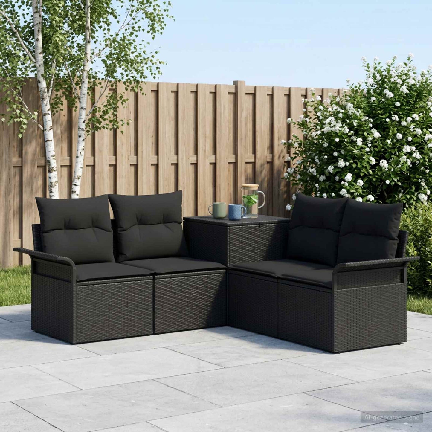 Sofa Set 5 stk. Schwarz Polyrattan und Stahl