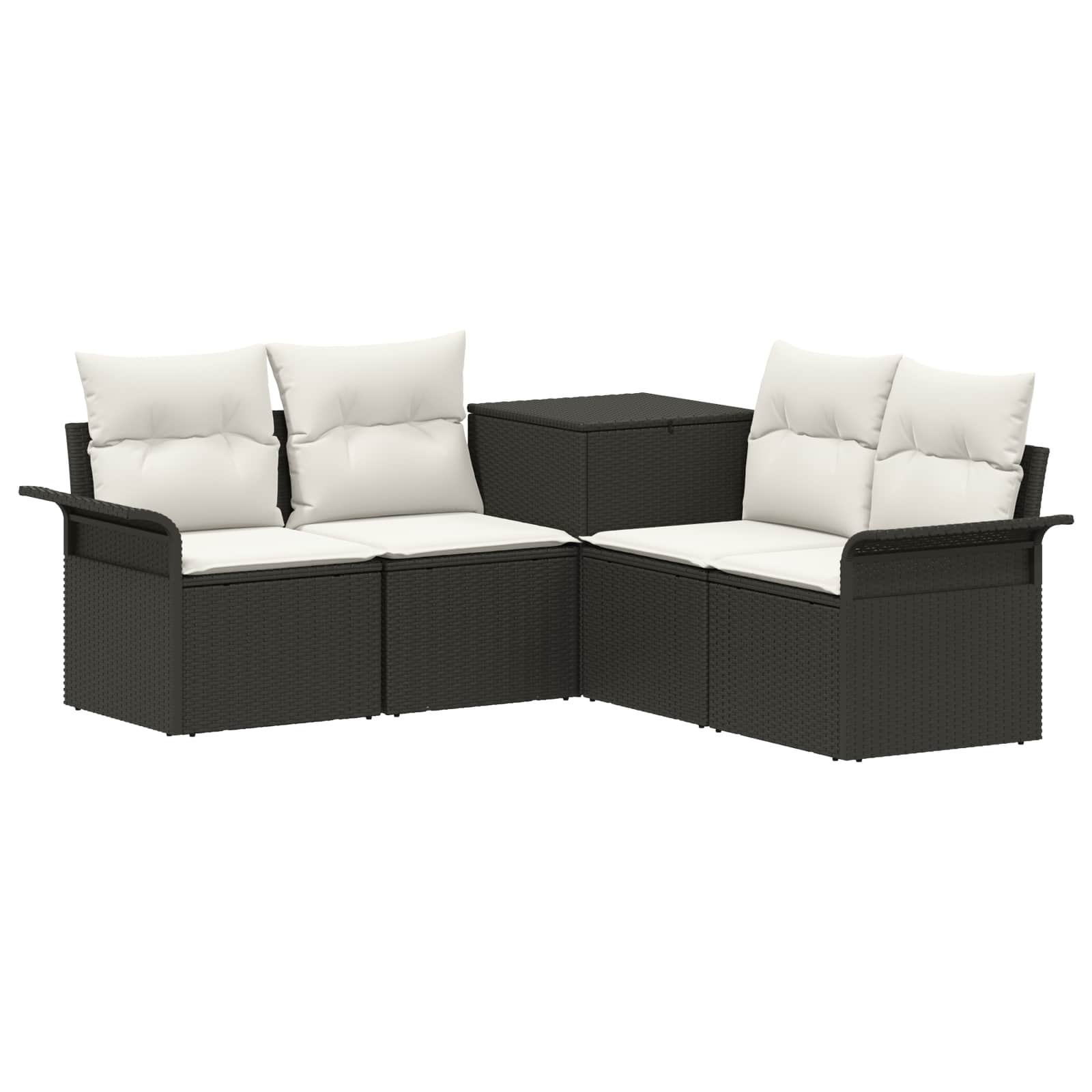 Sofa Set 5 stk. Schwarz und Cremeweiß Polyrattan und Stahl