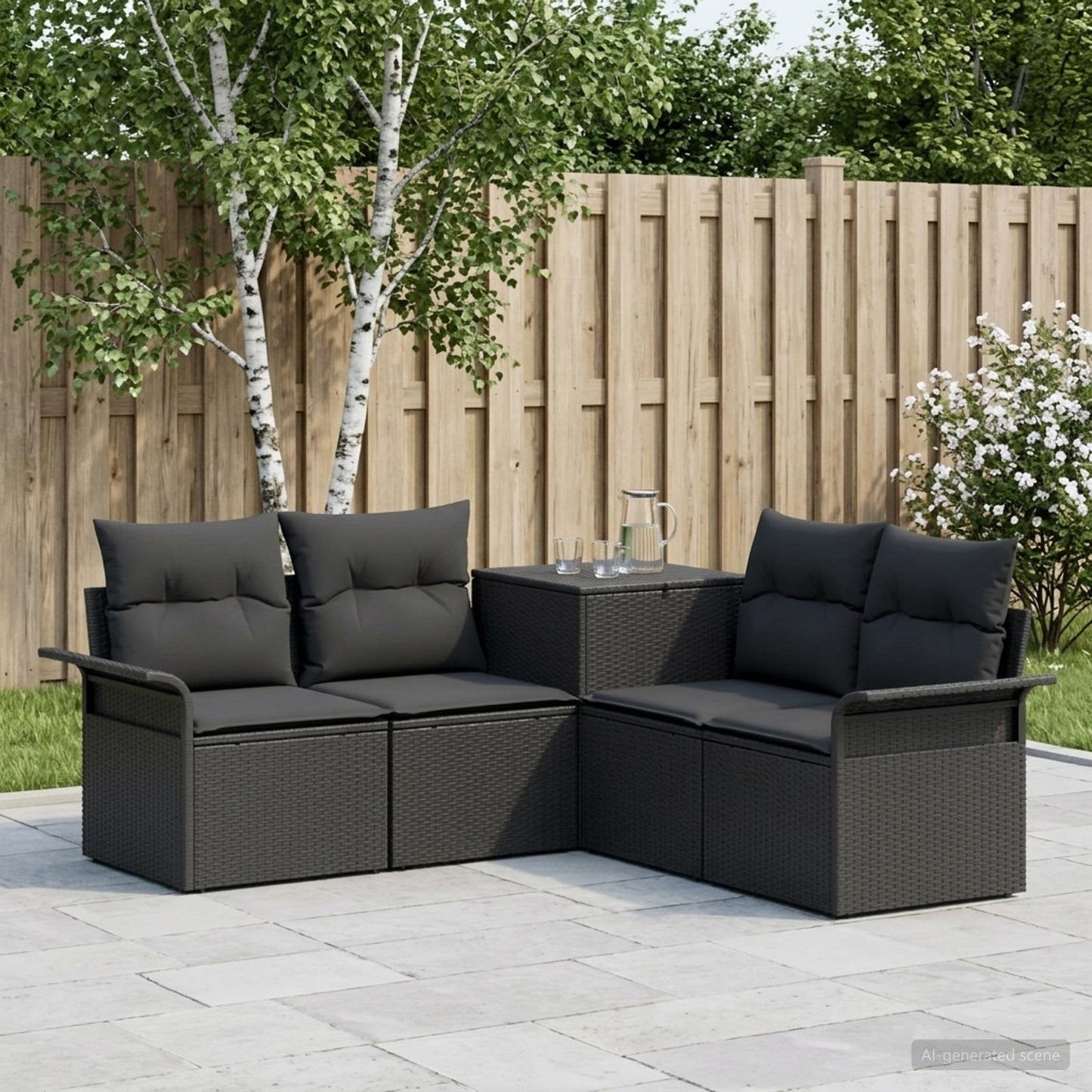 Sofa Set 5 stk. Schwarz Polyrattan und Stahl