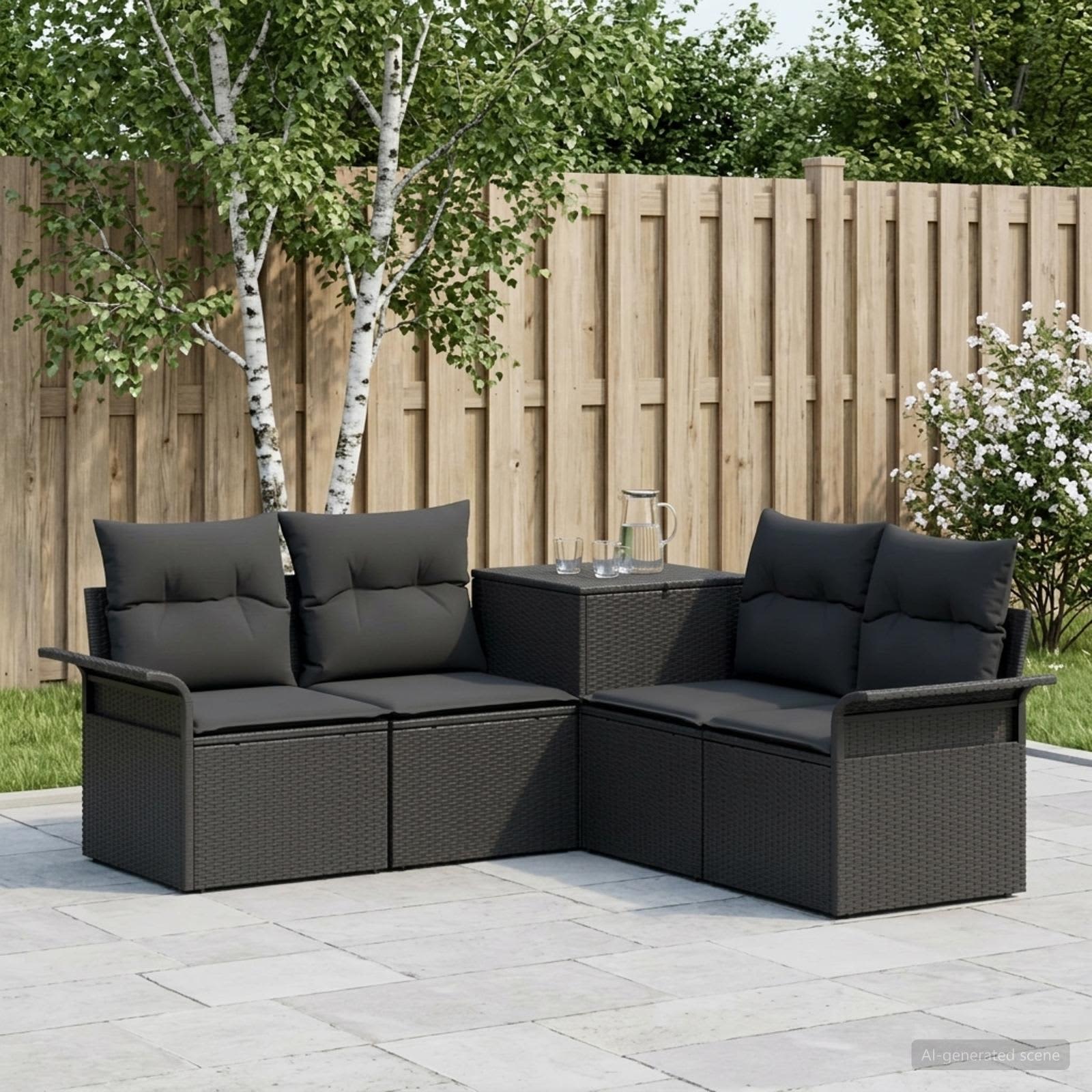 Sofa Set 5 stk. Schwarz Polyrattan und Stahl