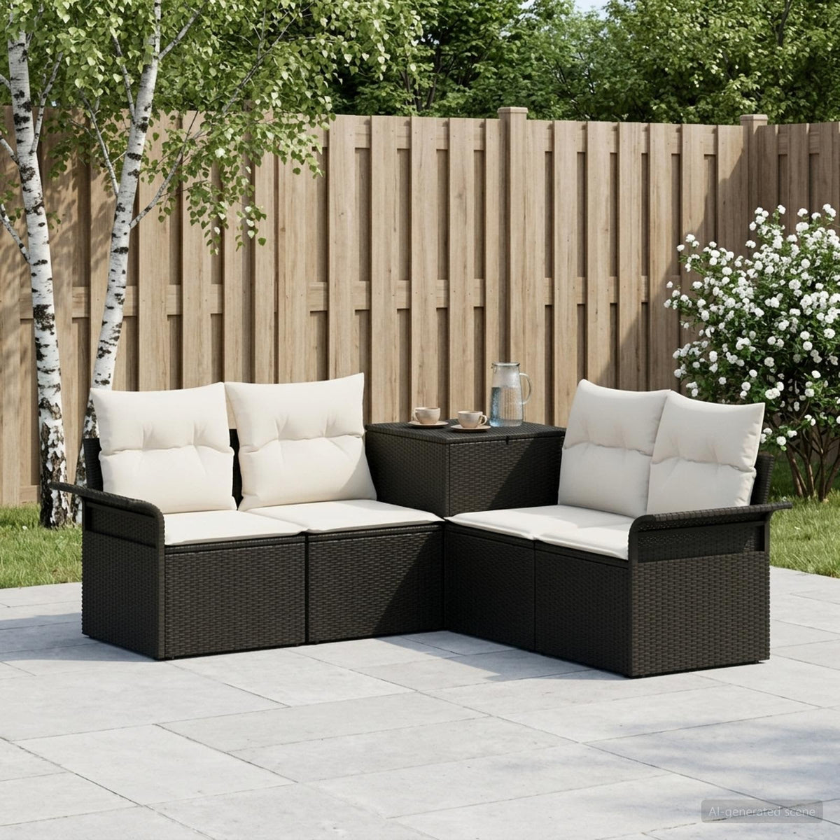 Sofa Set 5 stk. Schwarz und Cremeweiß 187,5 x 187,5 x 85 cm