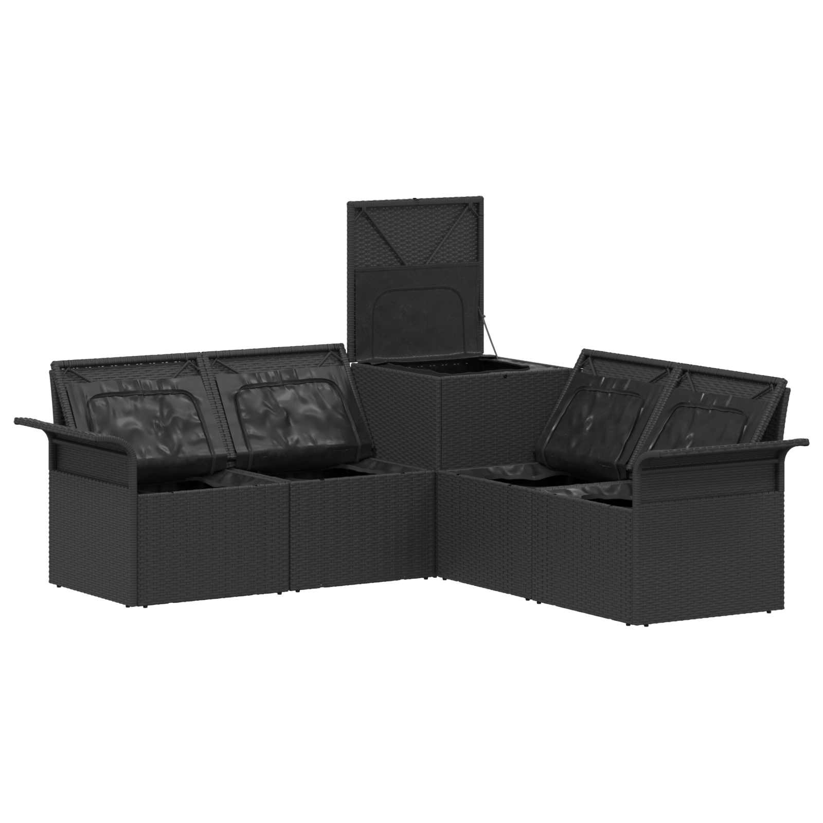 Sofa Set 5 stk. Schwarz und Cremeweiß Polyrattan und Stahl