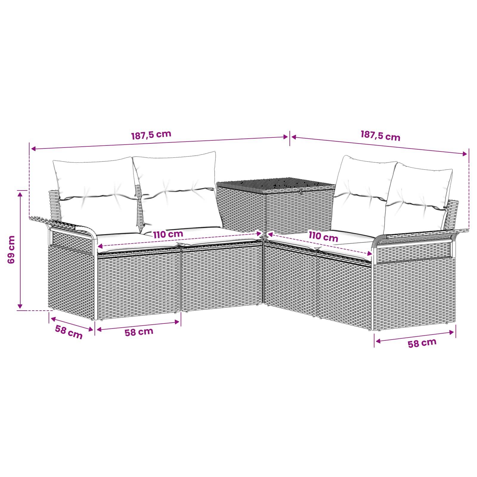 Sofa Set 5 stk. Schwarz und Cremeweiß Polyrattan und Stahl