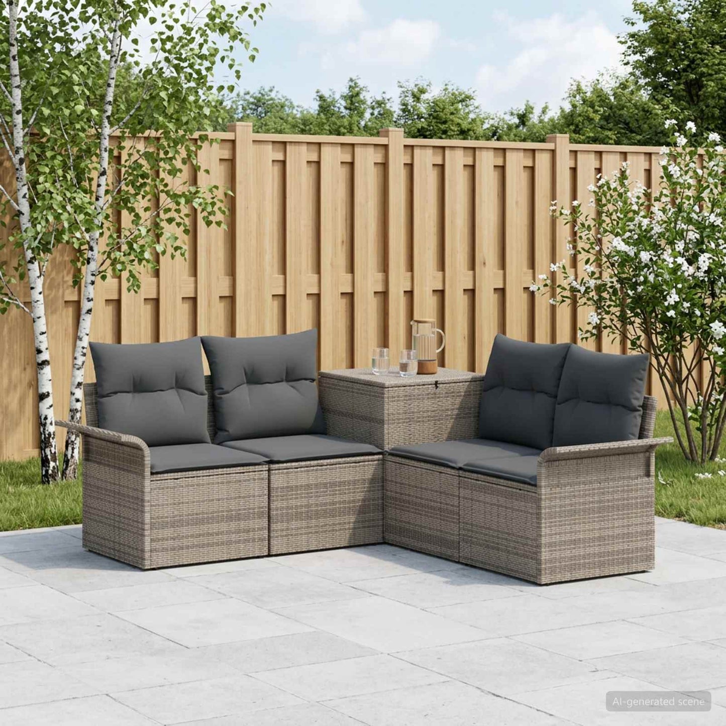 Sofa Set 5 stk. Grau und Dunkelgrau Polyrattan und Stahl