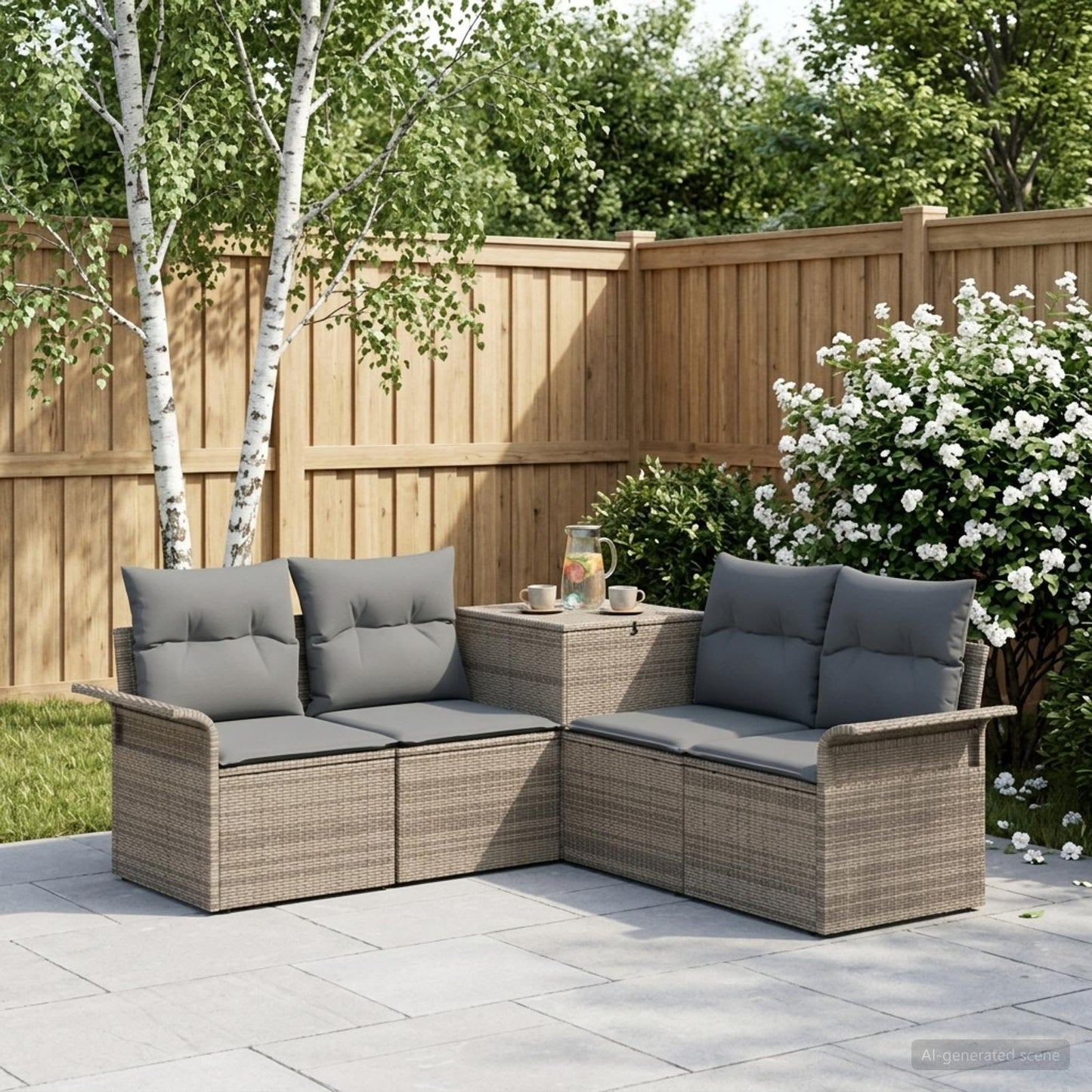 Sofa Set 5 stk. Grau und Dunkelgrau Polyrattan und Stahl