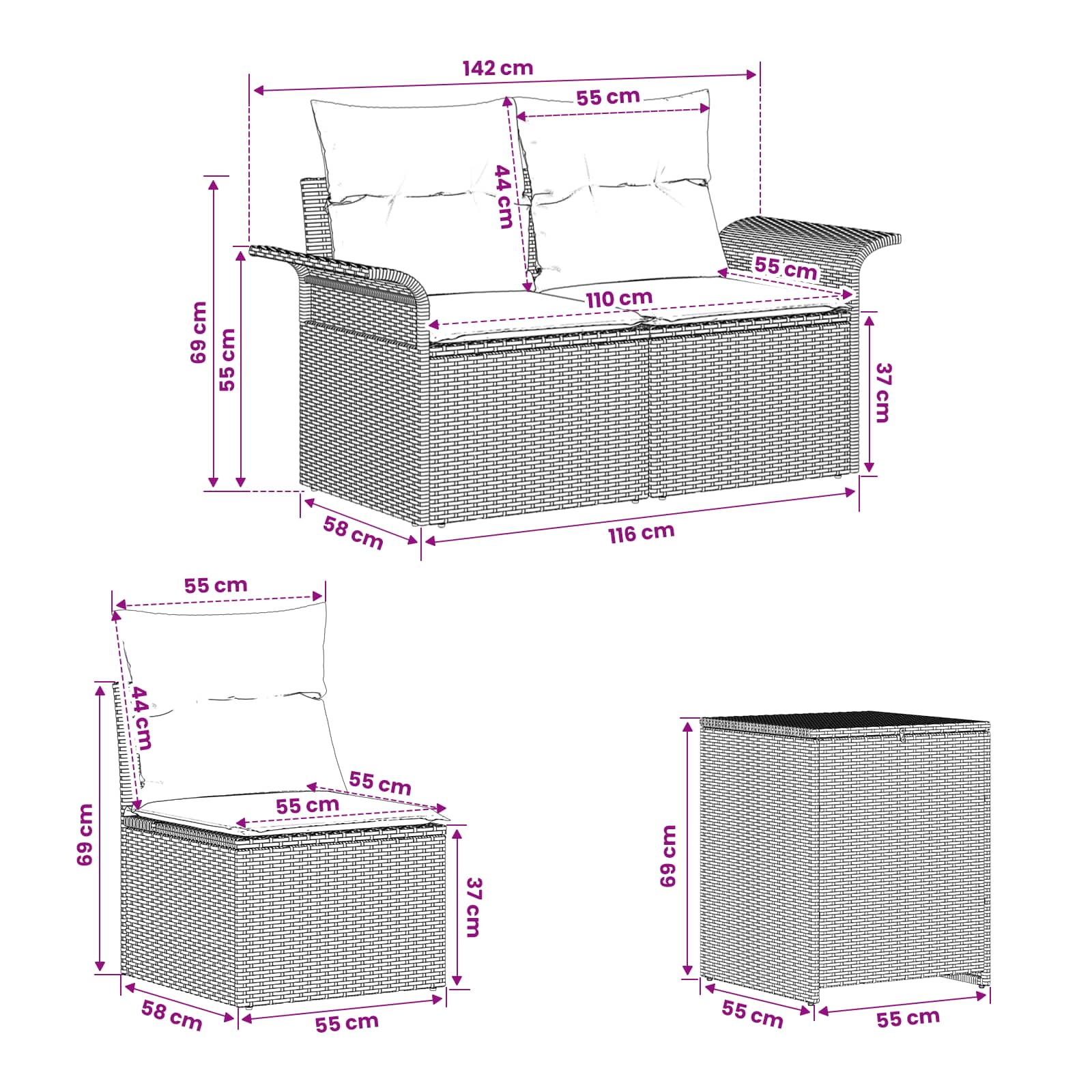 Sofa Set 5 stk. Grau und Dunkelgrau Polyrattan und Stahl