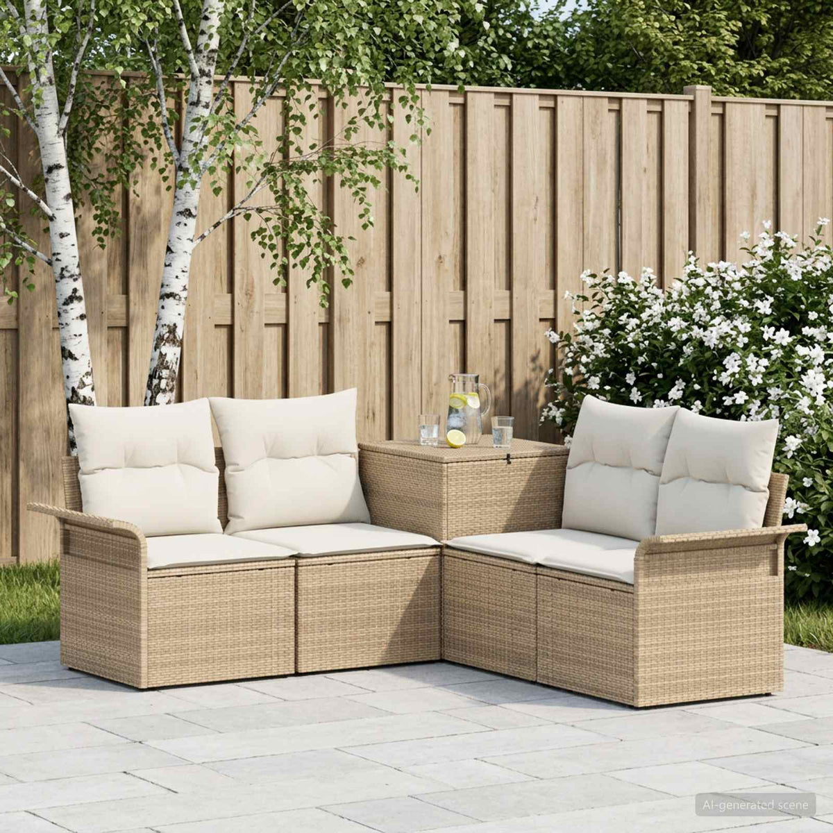 Sofa Set 5 stk. Beige und Cremeweiß 187,5 x 187,5 x 85 cm