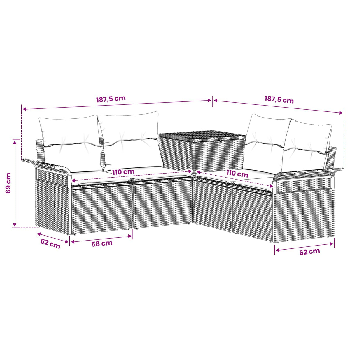 Sofa Set 5 stk. Beige und Cremeweiß 187,5 x 187,5 x 85 cm