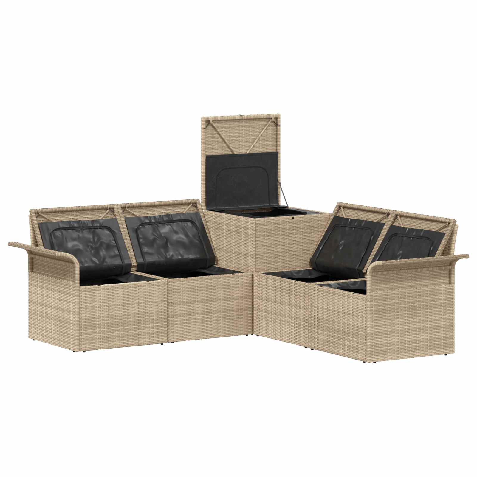 Sofa Set 5 stk. Beige und Cremeweiß Polyrattan und Stahl