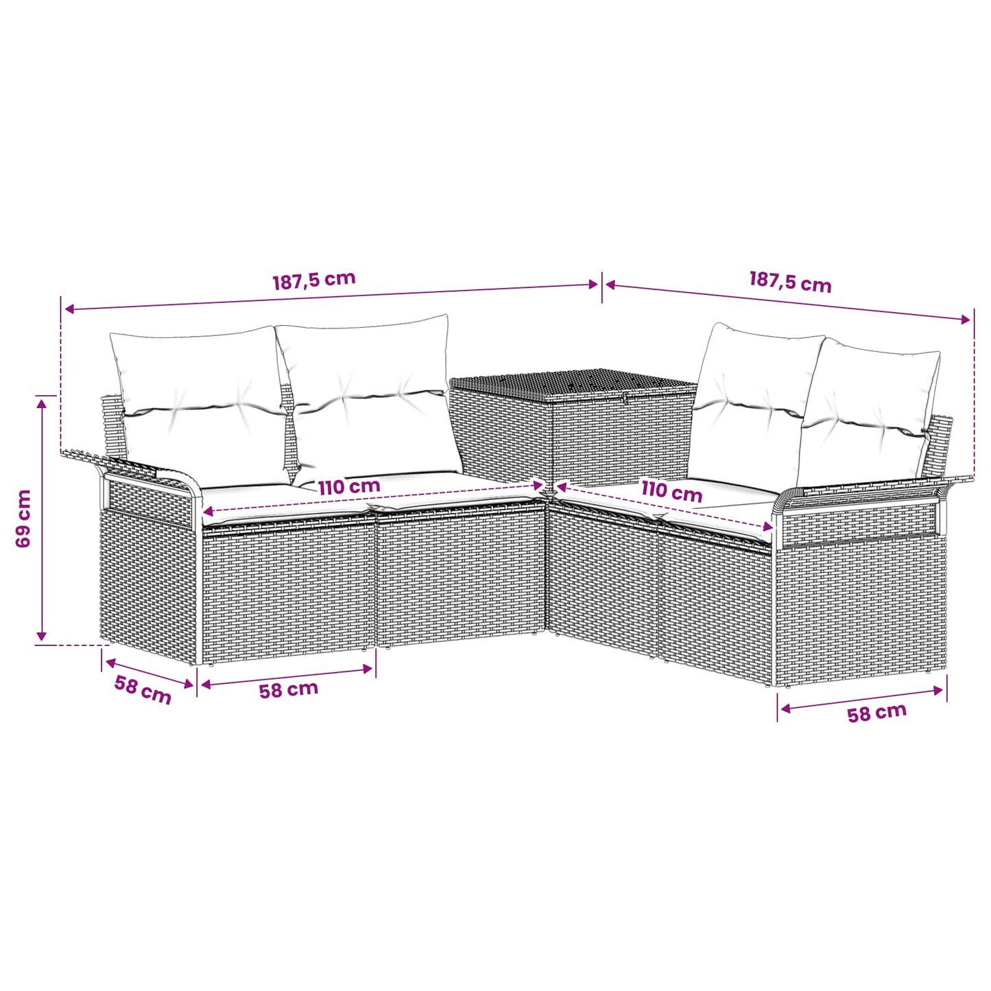 Sofa Set 5 stk. Beige und Cremeweiß Polyrattan und Stahl