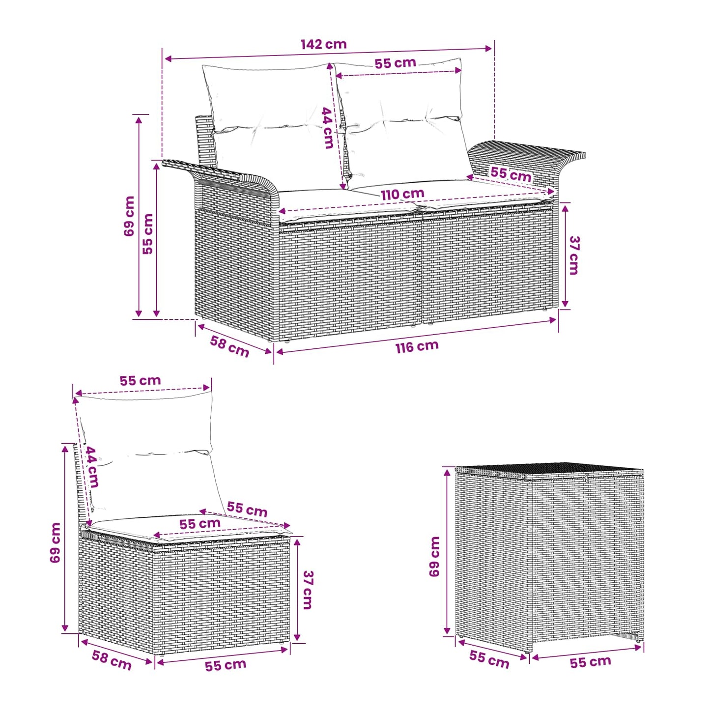 Sofa Set 5 stk. Beige und Cremeweiß Polyrattan und Stahl