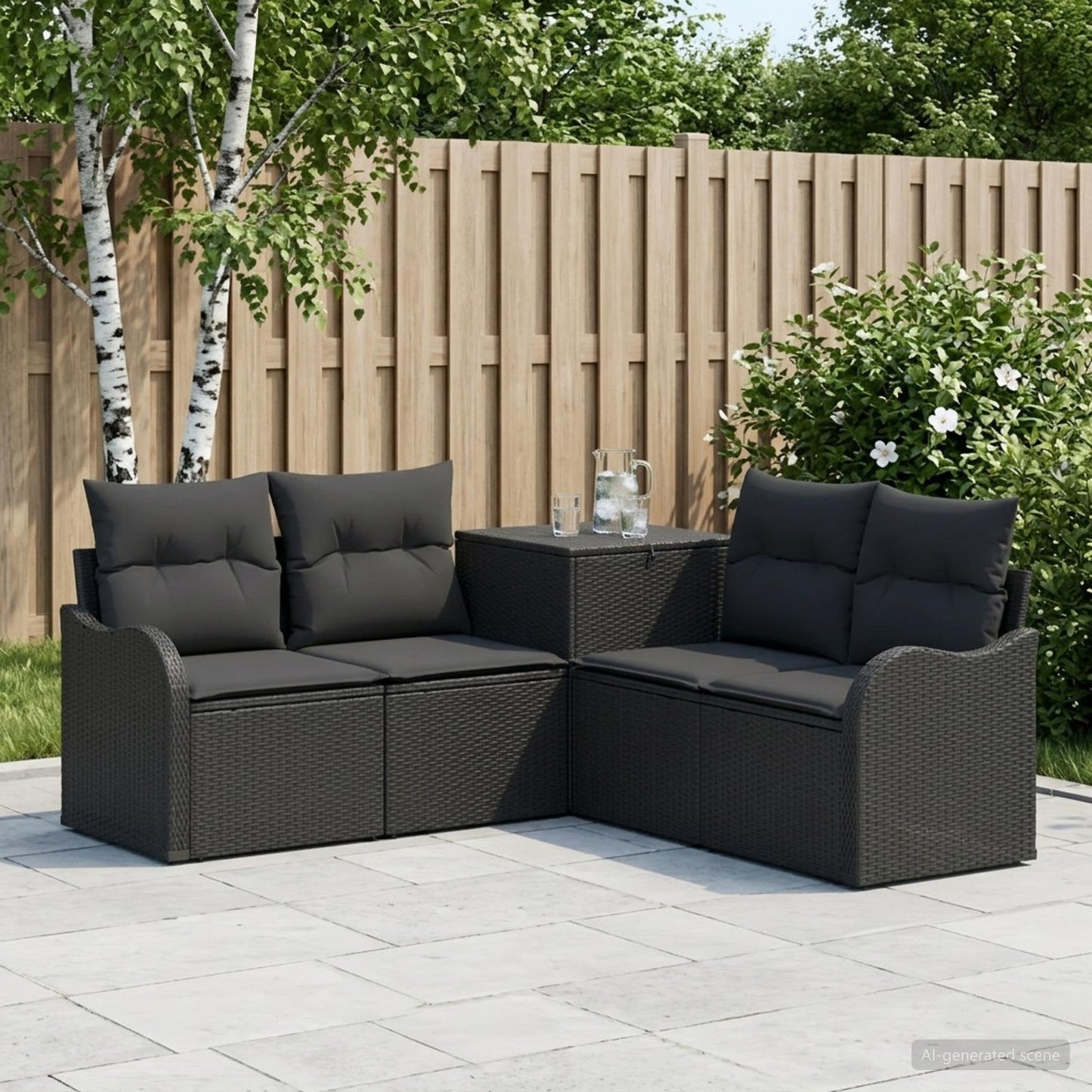 Sofa Set 5 stk. Schwarz Polyrattan und Stahl