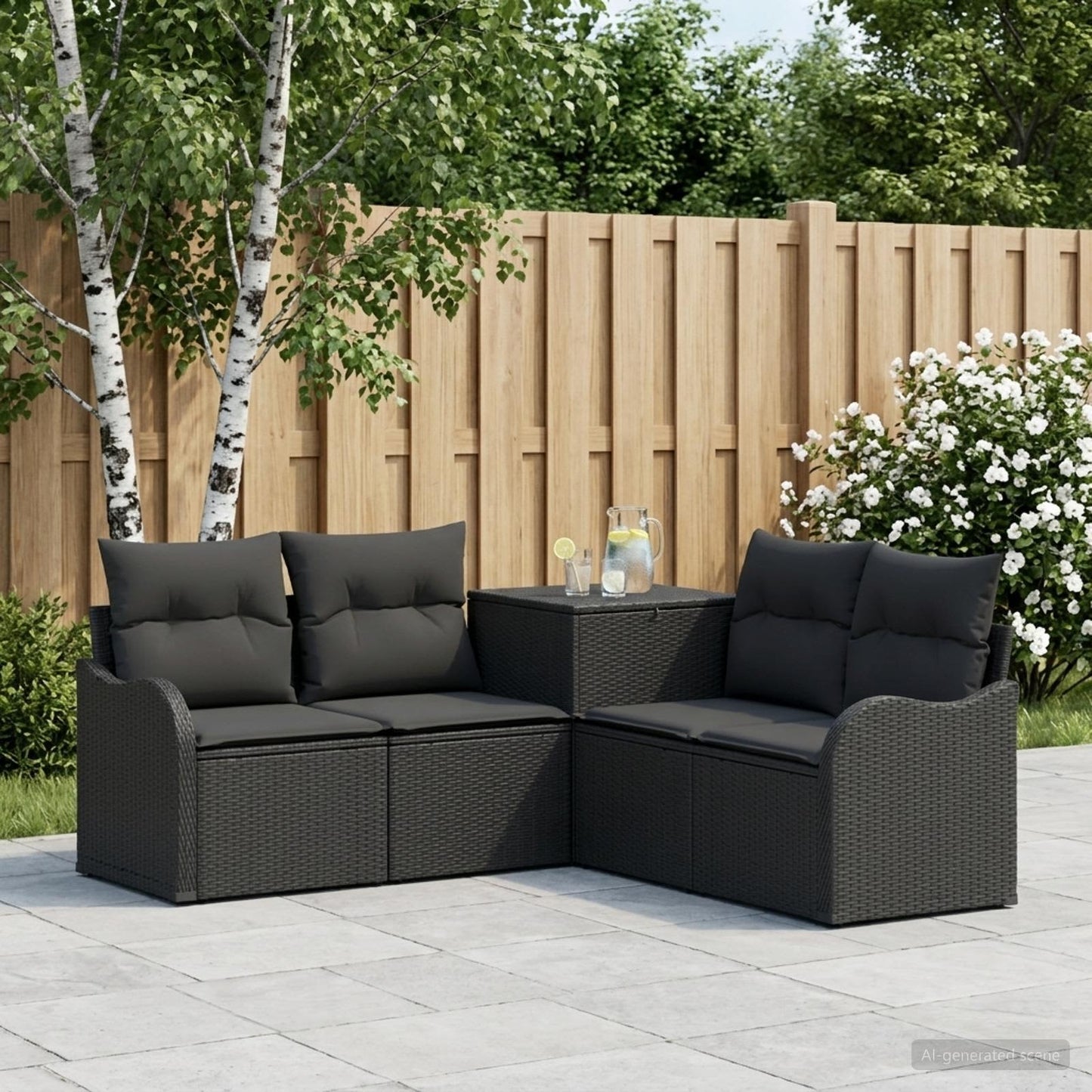 Sofa Set 5 stk. Schwarz Polyrattan und Stahl