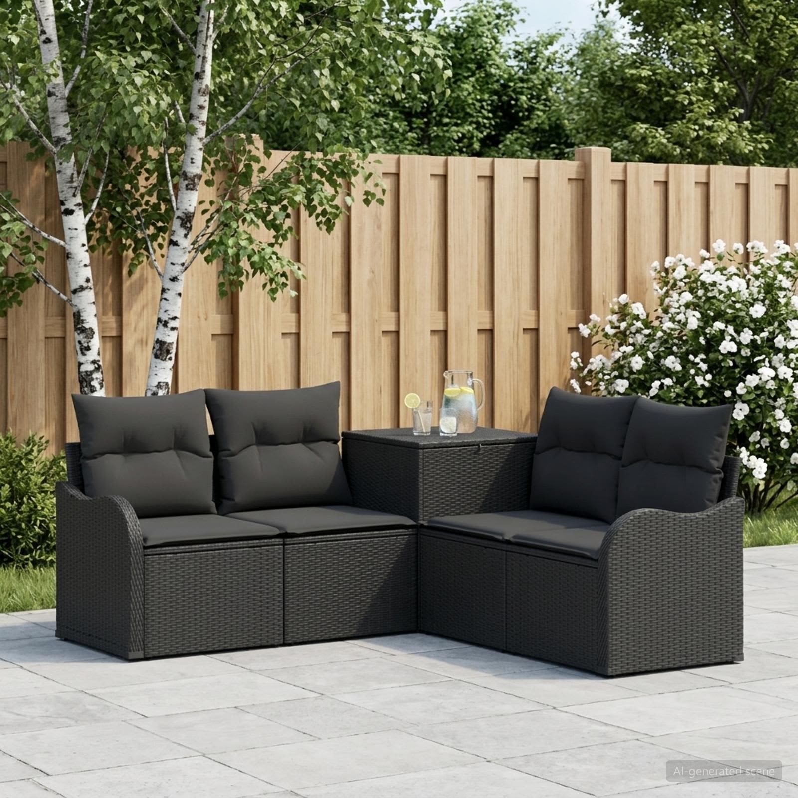 Sofa Set 5 stk. Schwarz Polyrattan und Stahl