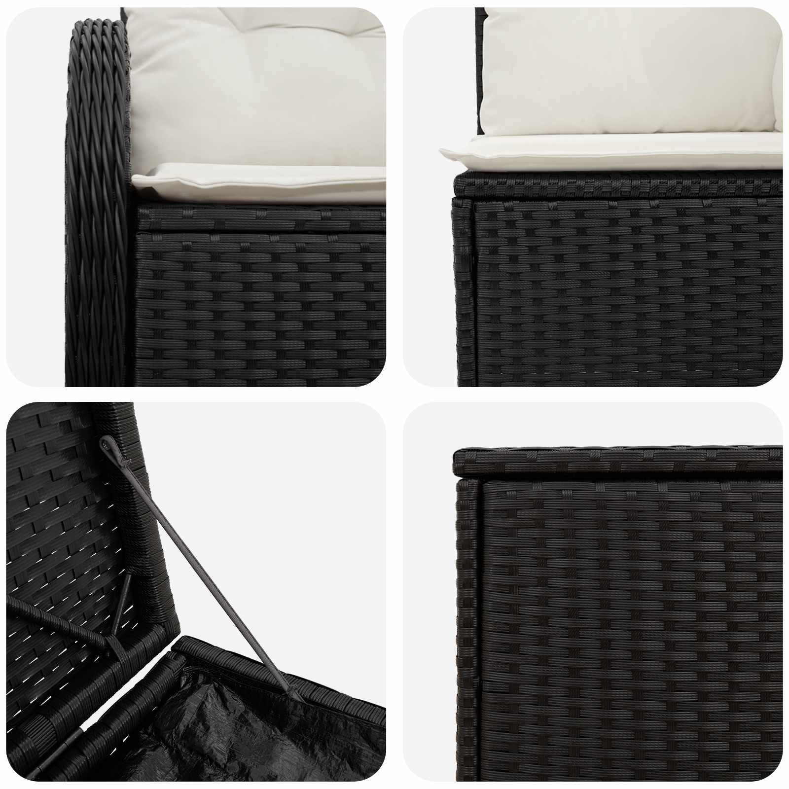 Sofa Set 5 stk. Schwarz und Cremeweiß Polyrattan und Stahl