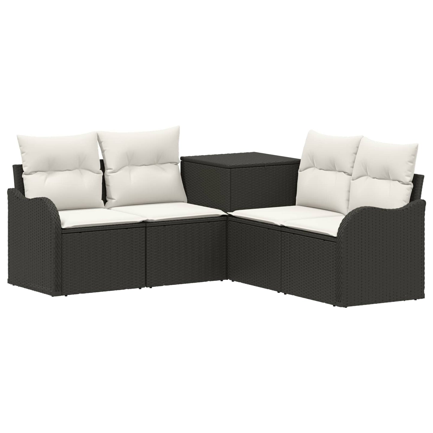 Sofa Set 5 stk. Schwarz und Cremeweiß Polyrattan und Stahl