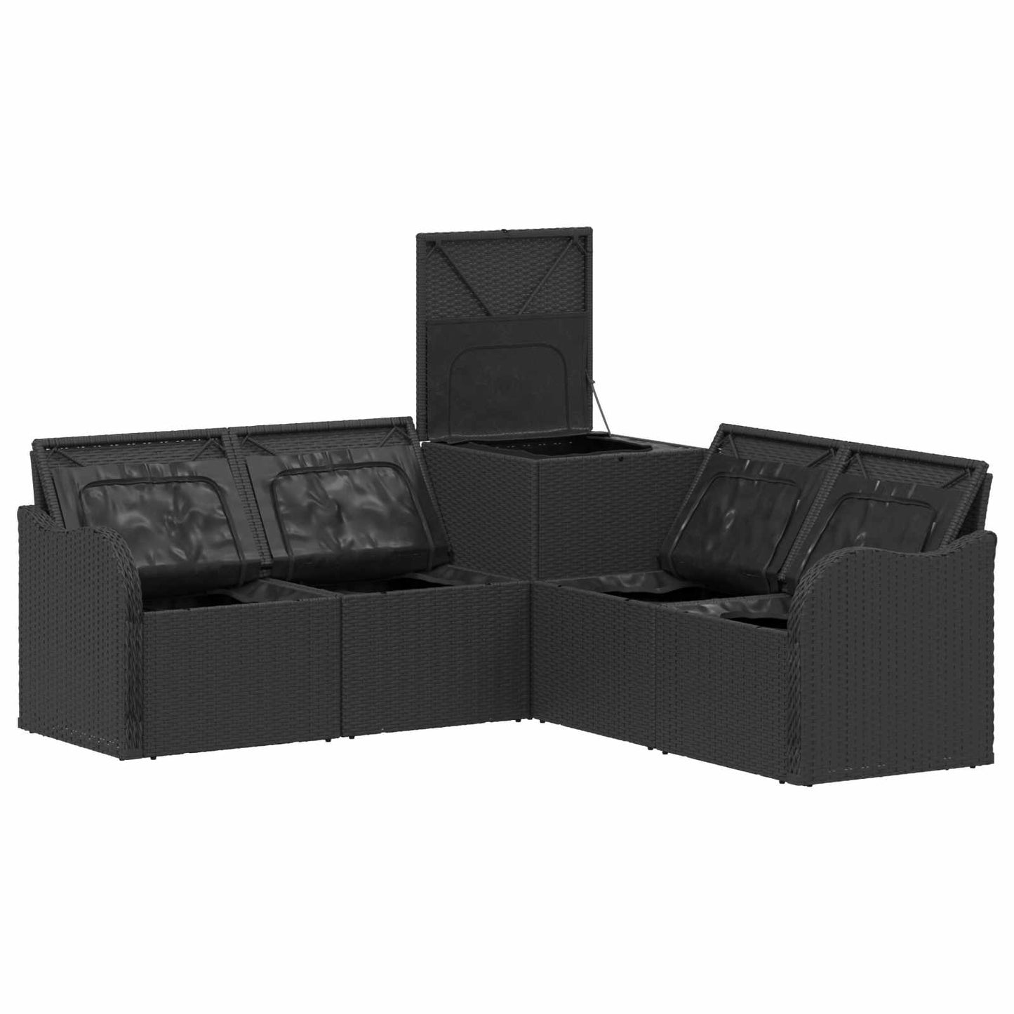 Sofa Set 5 stk. Schwarz und Cremeweiß Polyrattan und Stahl