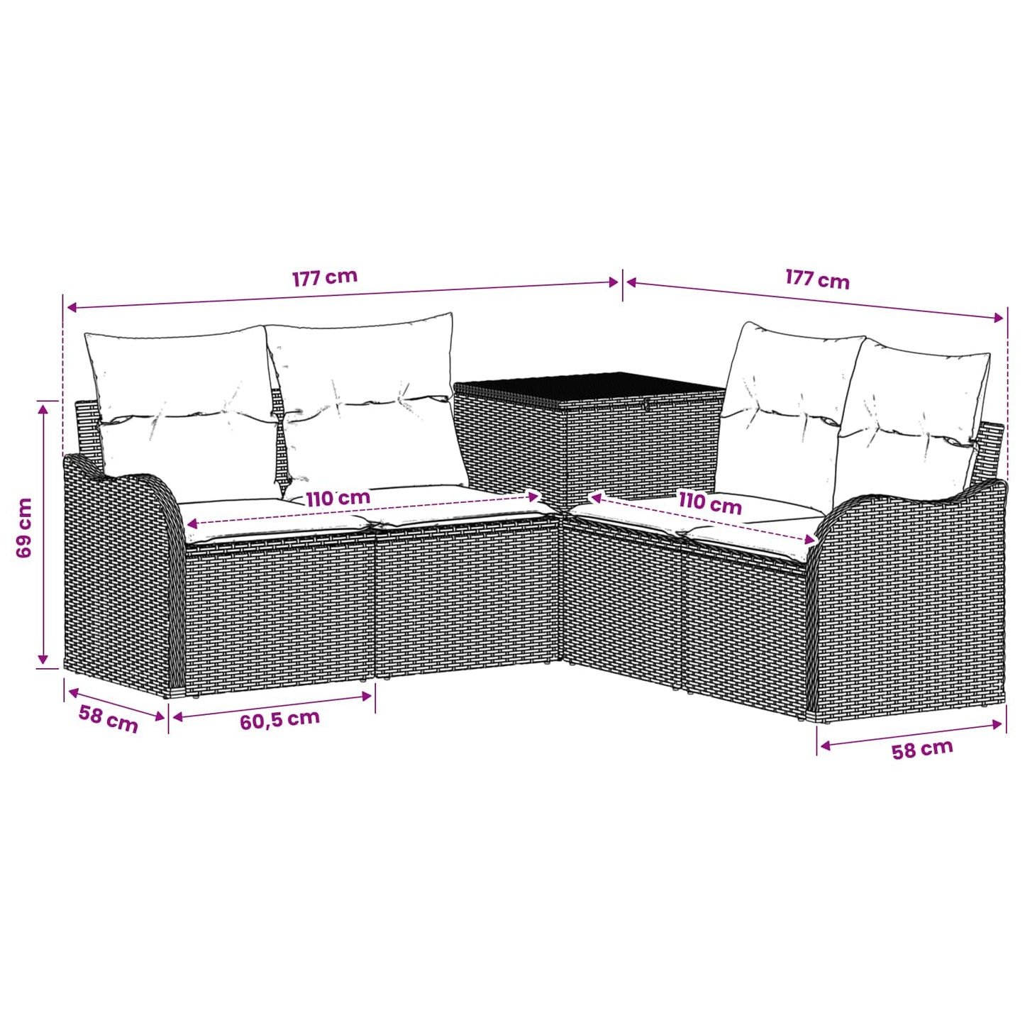 Sofa Set 5 stk. Schwarz und Cremeweiß Polyrattan und Stahl